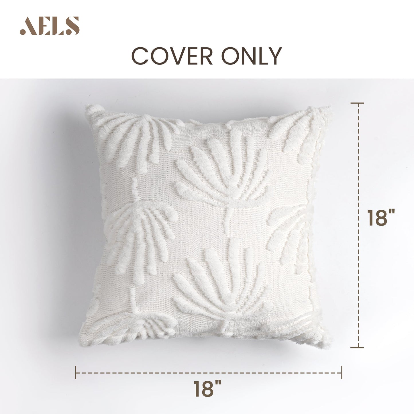 AELS Decorative Throw Pillow Covers 20x20, Set of 2, Modern Farmhouse Fan Palm Leaves Soft Plush Couch Pillow Case for Bed Couch Sofa, Cream White (Covers Only)