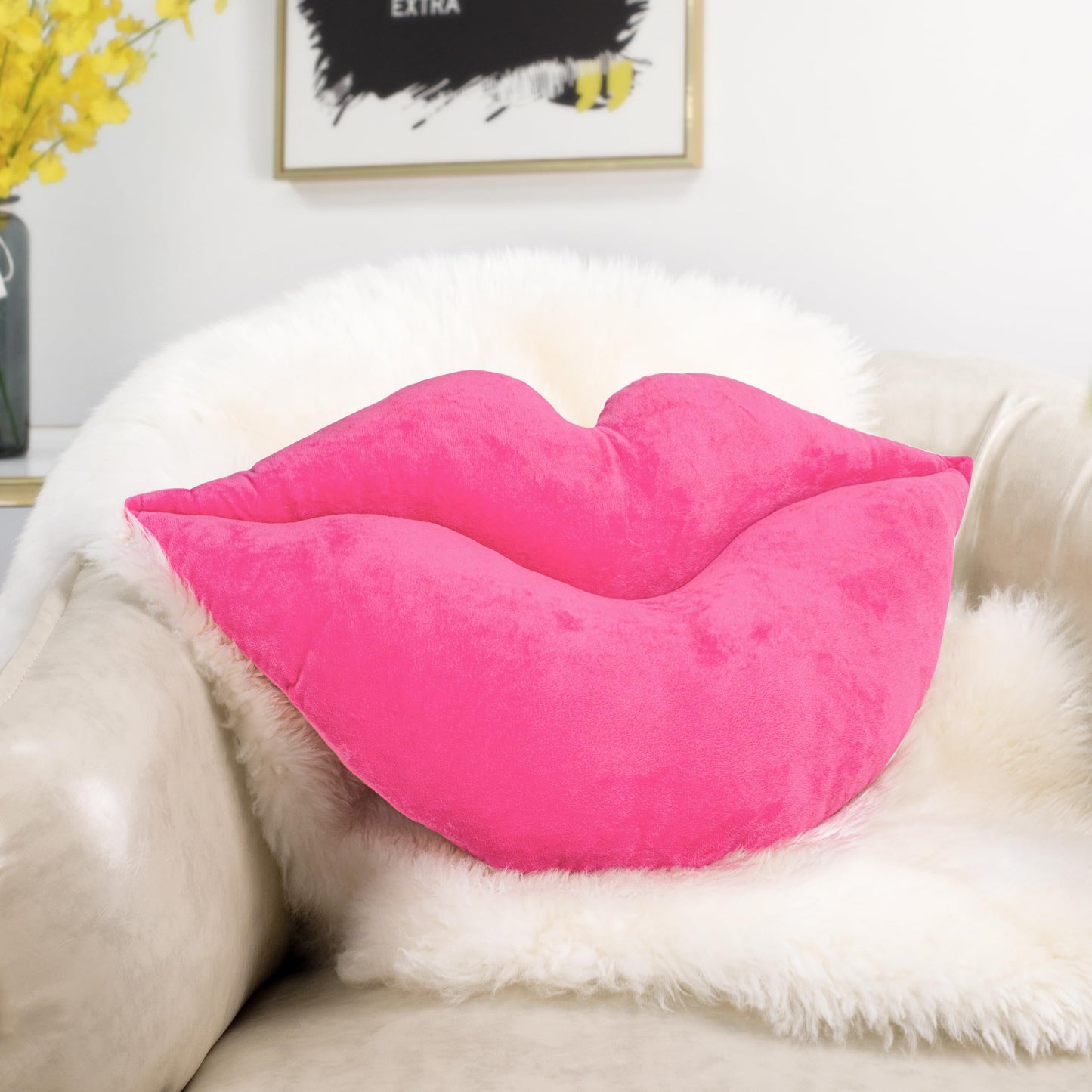AELS 3D Large Lips Throw Pillows Smooth Soft Velvet Decorative Throw Pillows Love Pillows Cute Pillow 24 X 12 inches for Couch Sofa Bed Living Room Bedroom, Red