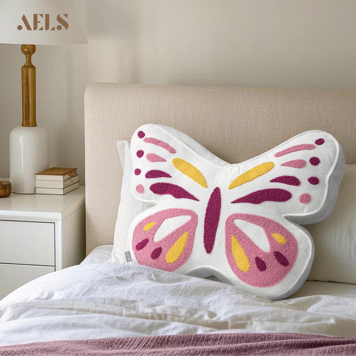 AELS Butterfly Pillow, Tufted Decorative Throw Pillows, 19.6" x 15.7", Soft Plush Stuffed Animal, Cute Pillow for Living Room, Bedroom, Sage Green