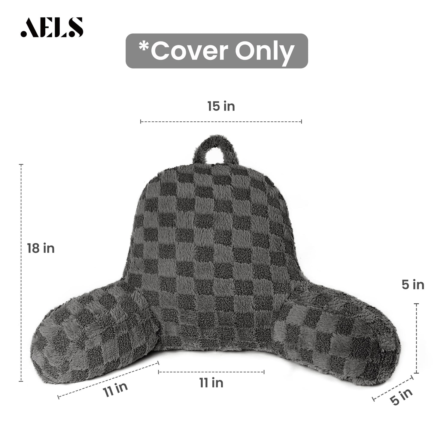 Large Reading Pillow Replacement Cover with Arms and Pockets (Cover ONLY), 18" Soft Faux Fur Checkered Backrest Pillow Cover Fits Standard Size Reading Pillows, Beige