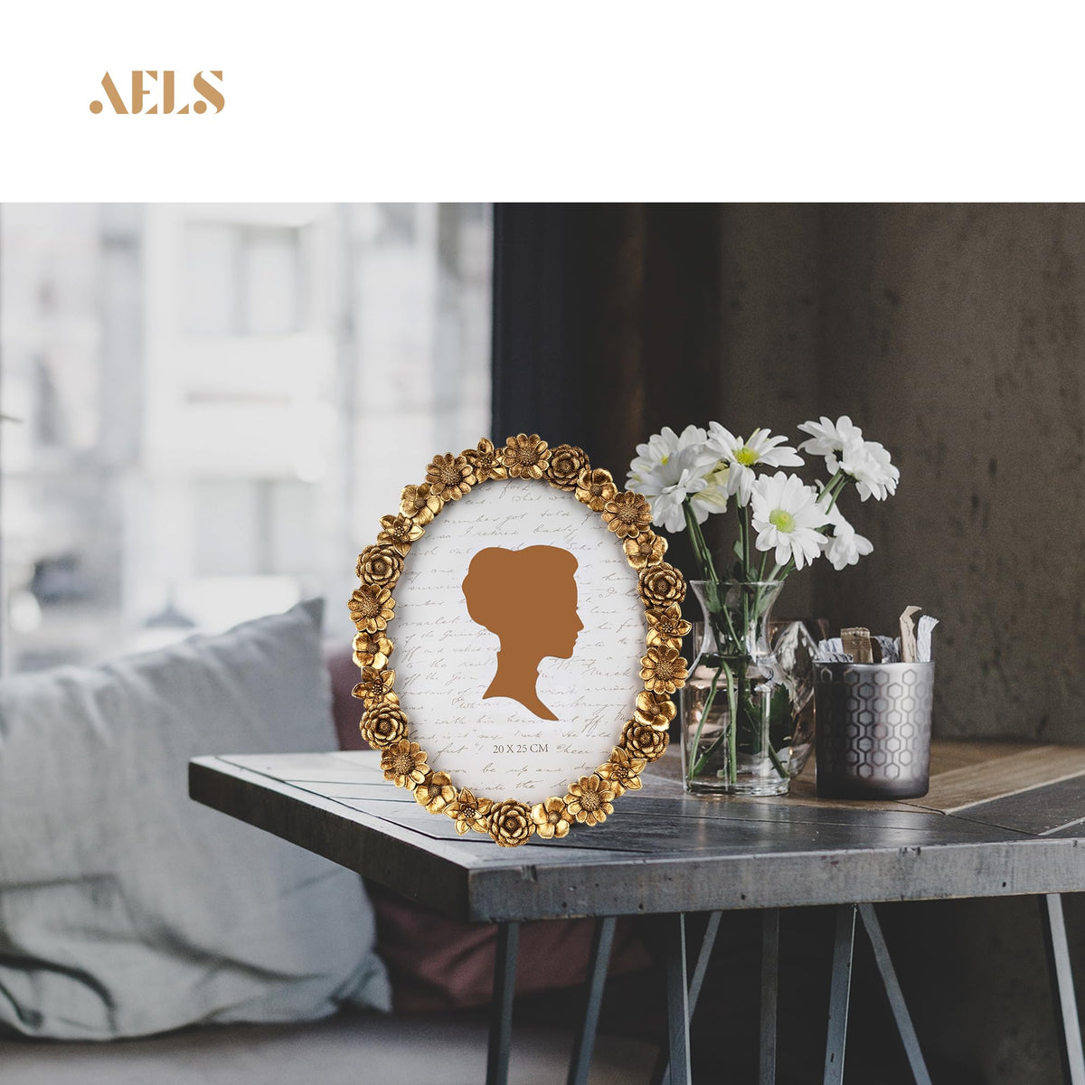 AELS 5x7 Inch Vintage Picture Frame, Elegant Antique Oval Photo Frames with Glass Front, Photo Display, Tabletop Wall Hanging, Gift Ideas, Gold Flower