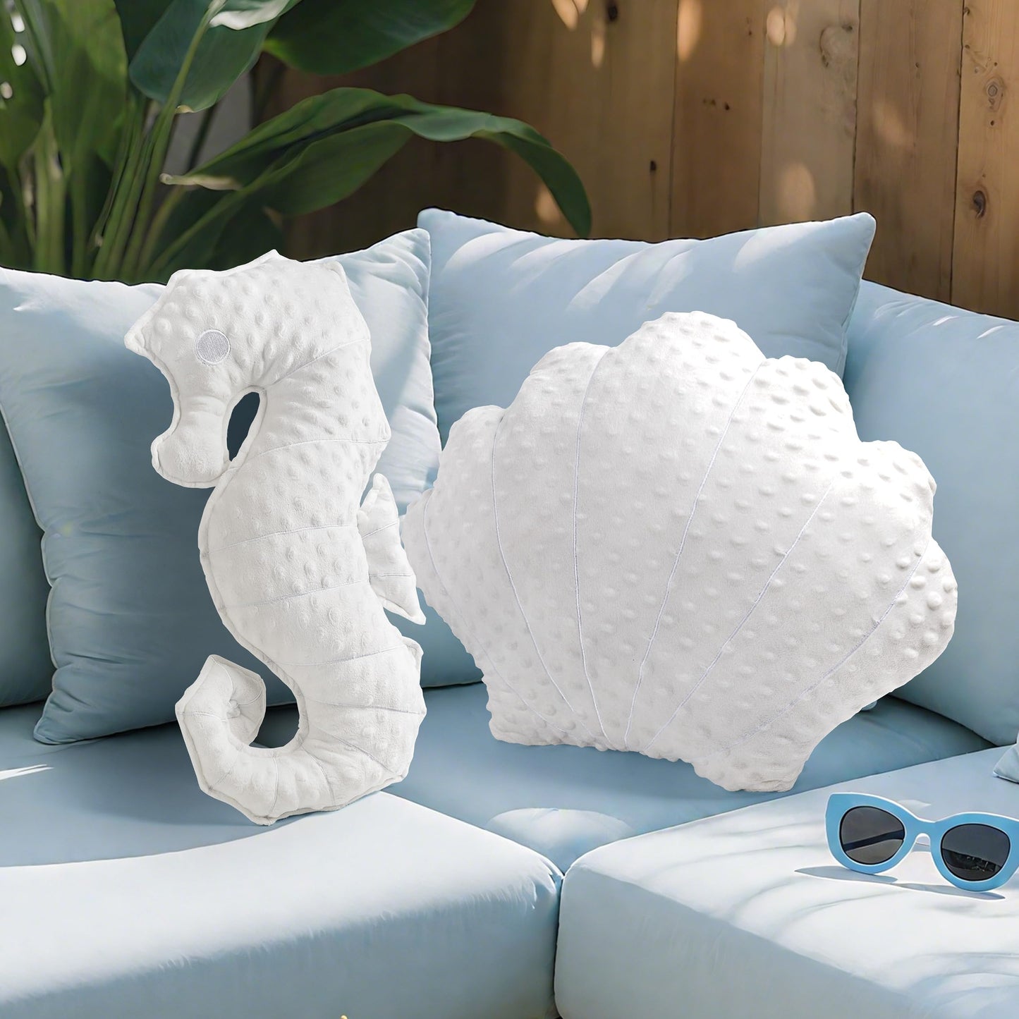 AELS Coastal Throw Pillows Set of 2, Starfish Shell Pillows, Beach Ocean Nautical Themed Smooth Soft Minky Decorative Throw Pillows, Cute Pillow for Couch Sofa Bed Living Room Bedroom Nursery, White