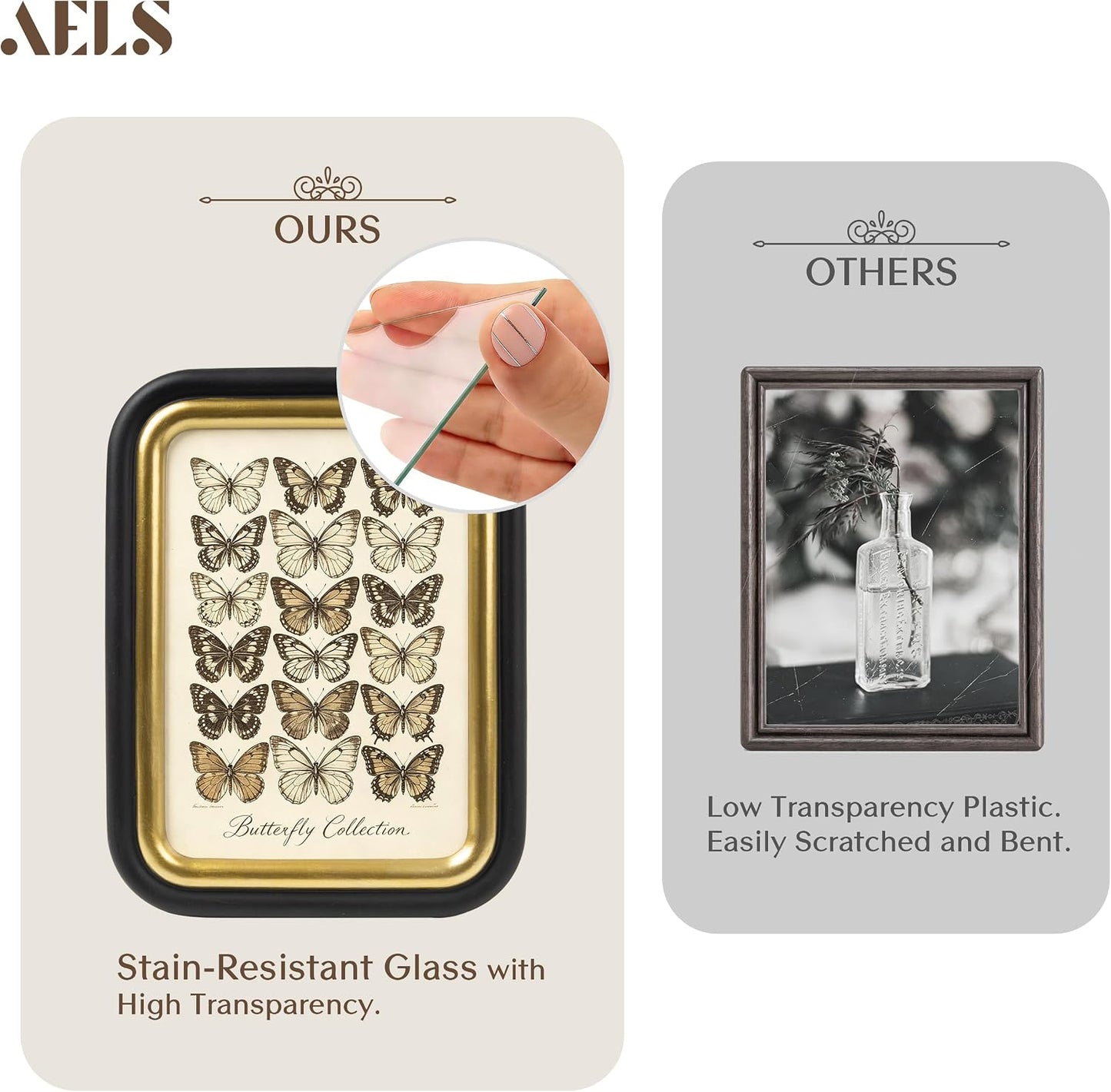AELS 5x7 Inch Black Gold Vintage Picture Frame, Elegant Antique Photo Frames with Glass Front, Photo Display, Tabletop Wall Hanging, Gift Ideas