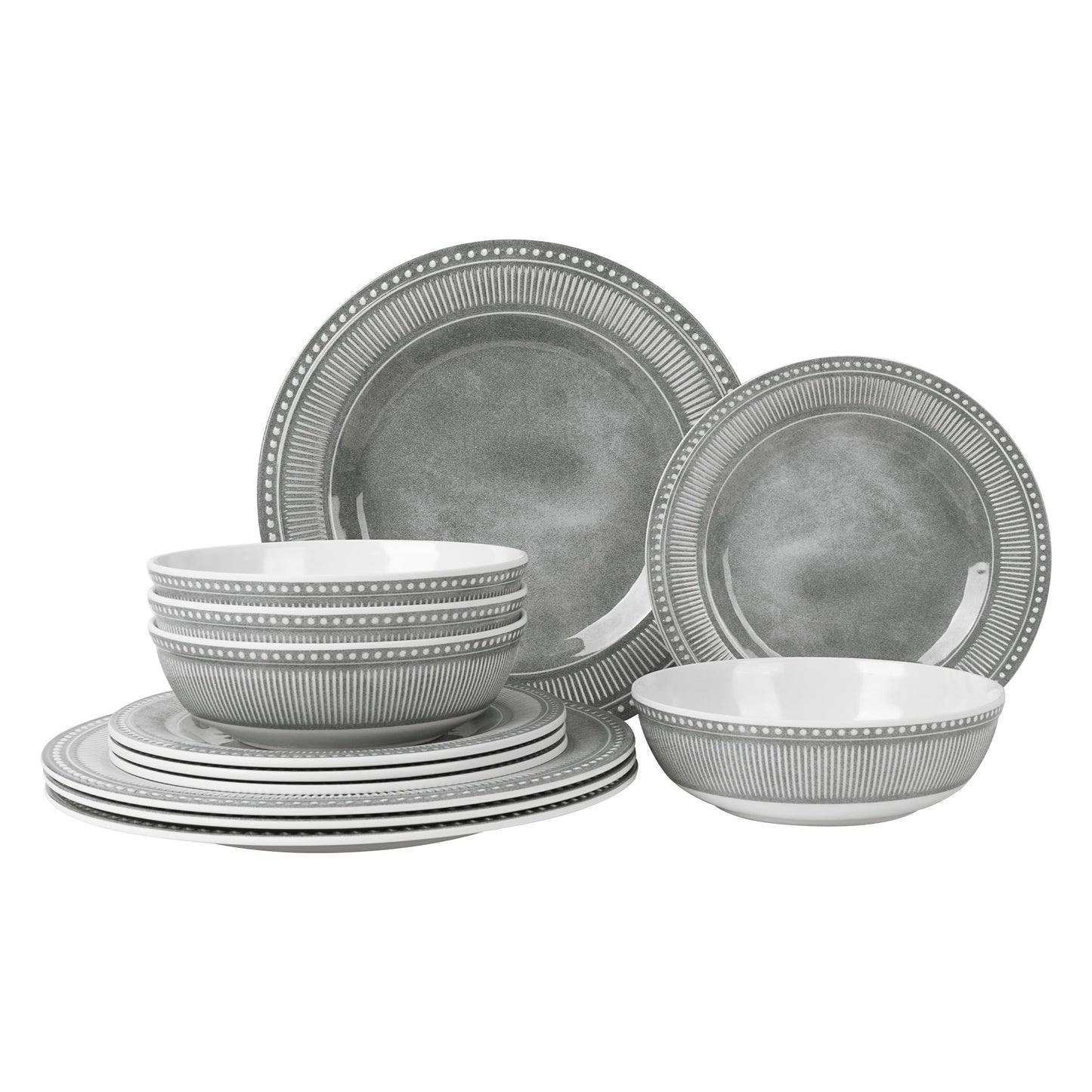 Melamine Dinnerware Set of 12 Pcs, Dinner Dishes Set for Indoor and Outdoor Use, Melamine Plates and Bowls Set for 4, Dishwasher Safe, Lightweight Unbreakable, BPA Free, Blue