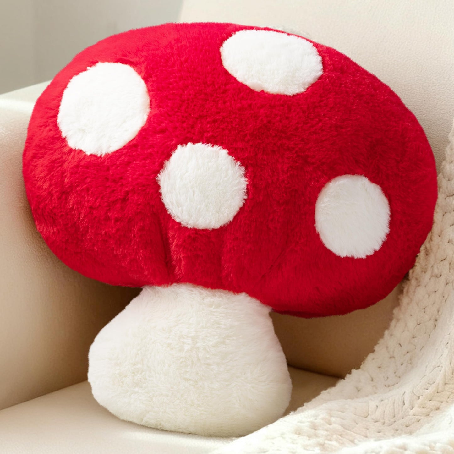 AELS 14 Inch Mushroom Pillow, Cute Polka Dot Plush Decorative Throw Pillow for Couch, Sofa, Bedroom, Nursery, Home Decor for Mushroom Lovers, Red