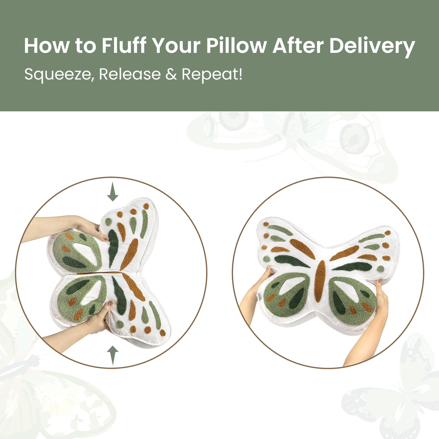 AELS Butterfly Pillow, Tufted Decorative Throw Pillows, 19.6" x 15.7", Soft Plush Stuffed Animal, Cute Pillow for Living Room, Bedroom, Sage Green