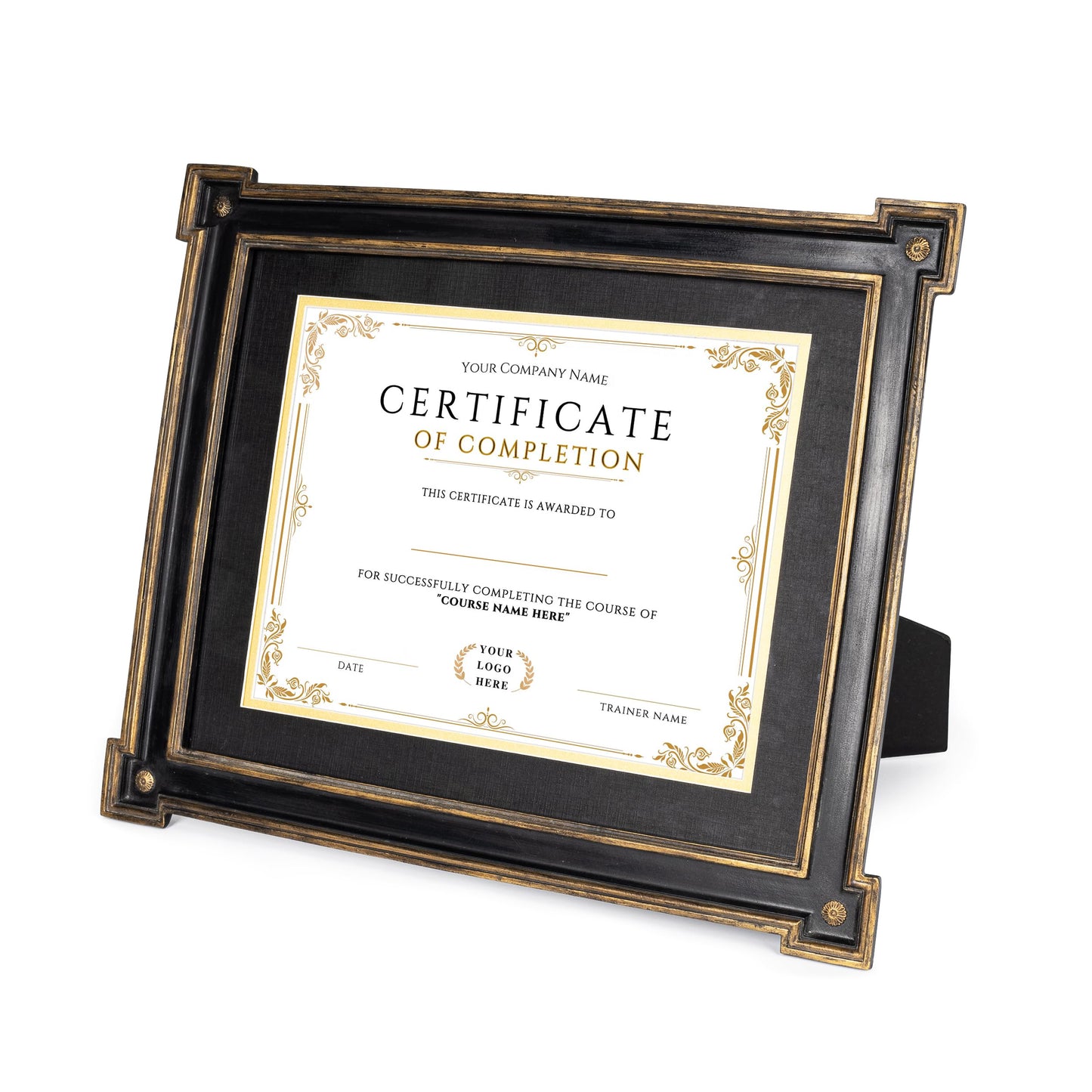 AELS 8.5 x 11 Diploma Frame for Wall and Tabletop Display, Vintage College Degree Document Certificate Frame with HD Glass, Fits 8.5 x 11 Certificates with Mat or 11 x 14 without Mat, Black with Gold