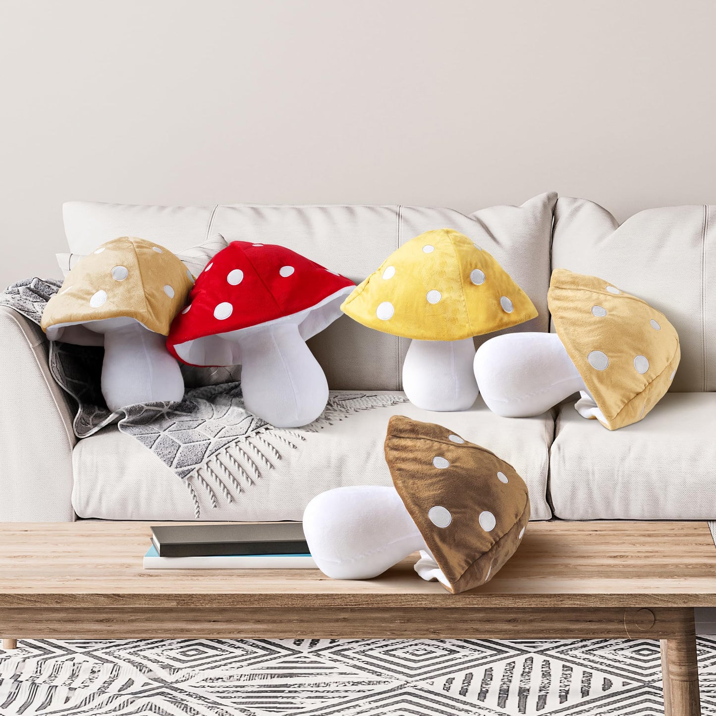 AELS 15.35 Inches Mushroom Pillow, Cute 3D Polka Dot Mushroom Plush, Decorative Throw Pillow for Lover Sofa Couch Living Room Bedroom Decor, Red