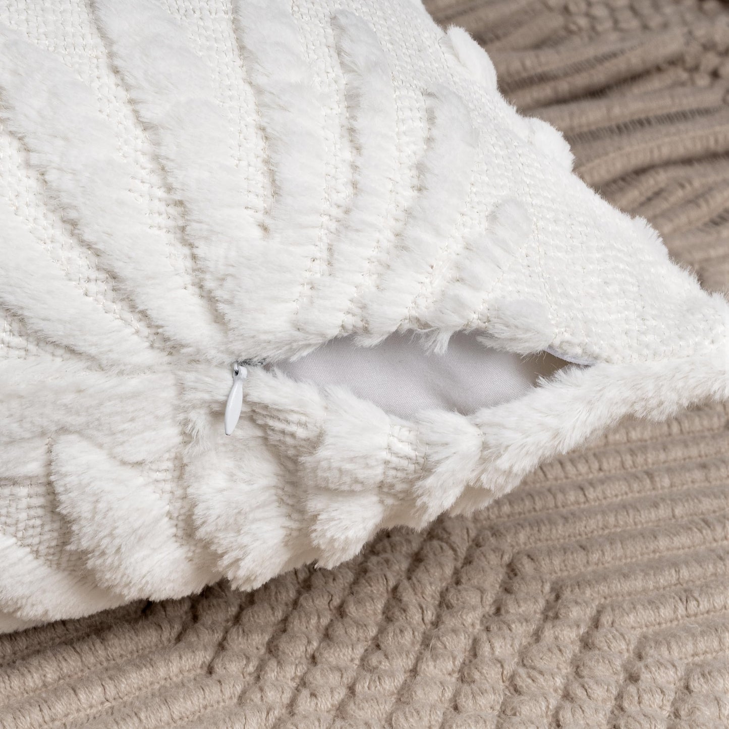 AELS Decorative Throw Pillow Covers 20x20, Set of 2, Modern Farmhouse Fan Palm Leaves Soft Plush Couch Pillow Case for Bed Couch Sofa, Cream White (Covers Only)