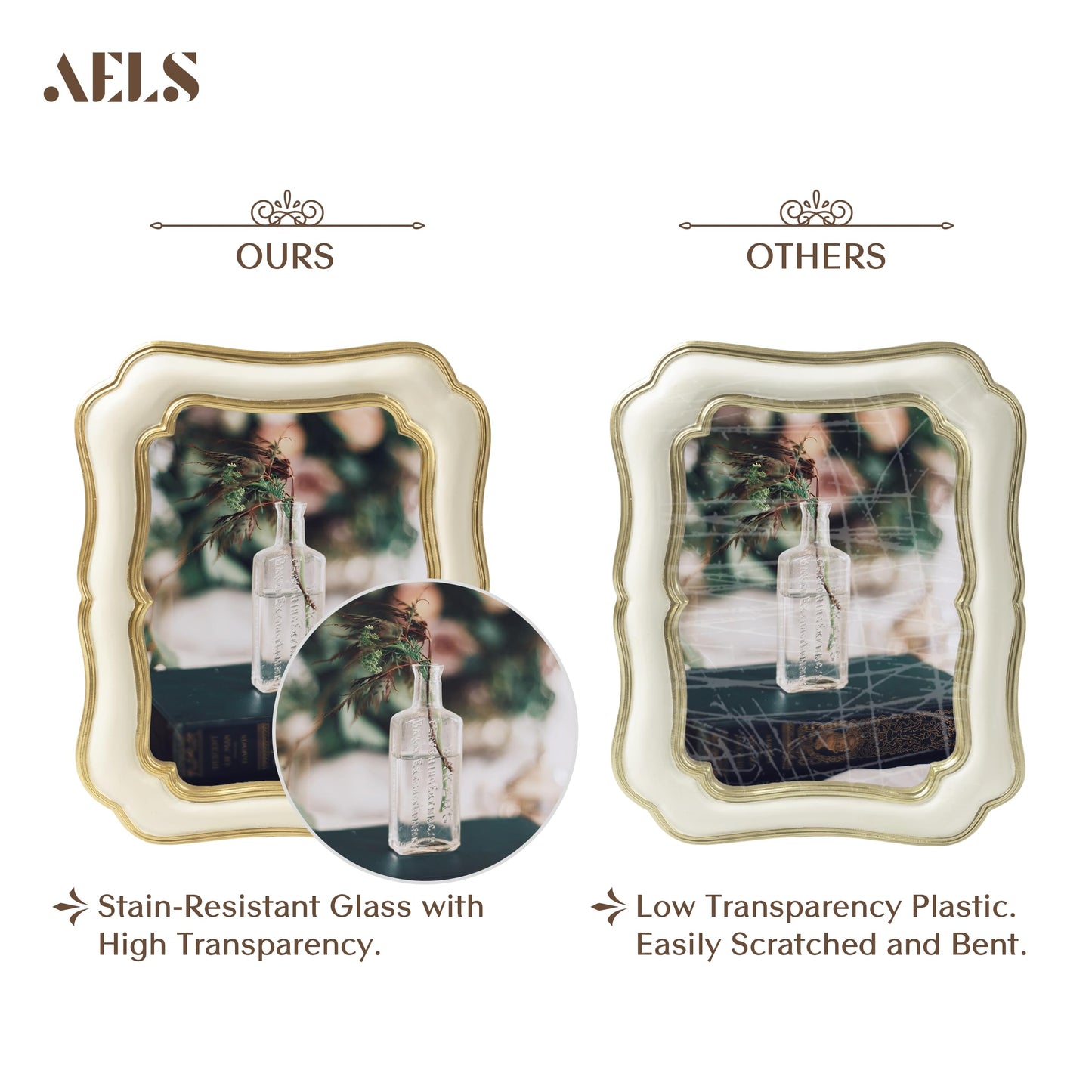 AELS 5x7 Inch White Gold Vintage Picture Frame, Elegant Antique Photo Frames with Glass Front, Photo Display, Tabletop Wall Hanging, Gift Ideas