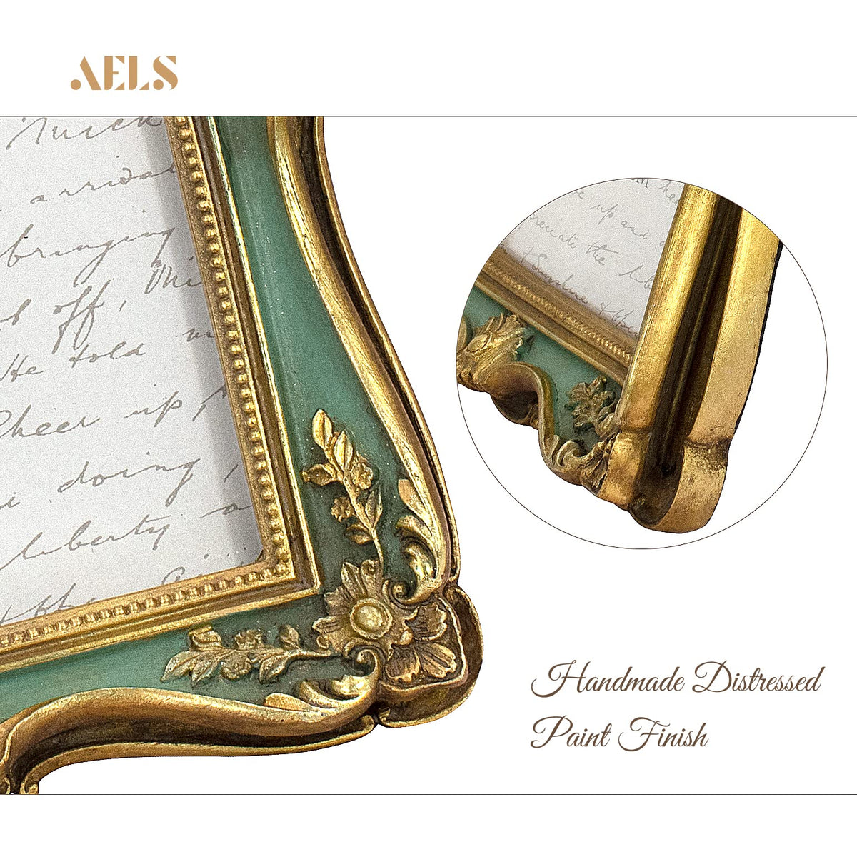 AELS 4x6 Inch Vintage Picture Frame, Elegant Antique Photo Frames with Glass Front, Photo Display, Tabletop Wall Hanging, Gift Ideas, Gold and Black