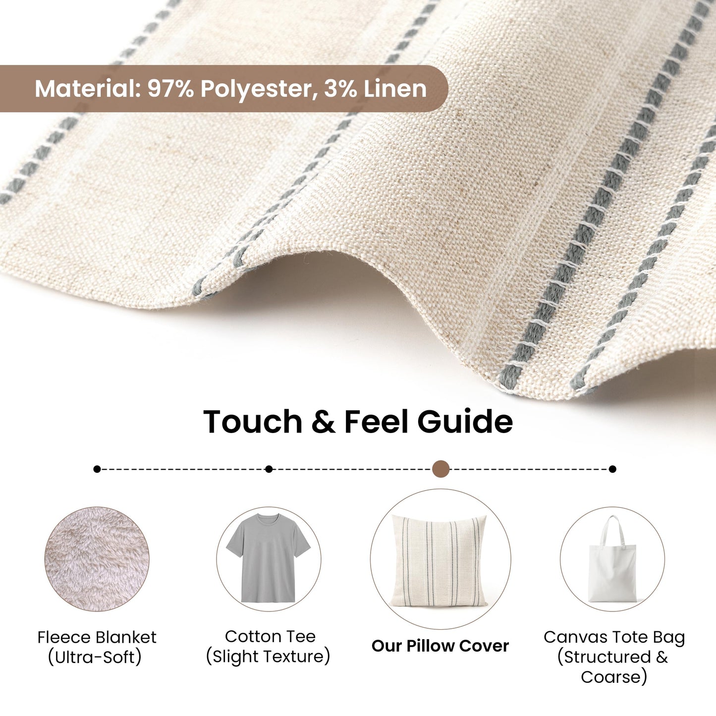 AELS 12x20 Decorative Farmhouse Linen Blend Throw Pillow Covers, Boho Textured Pillow Case, Set of 2, Beige with White & Brown Stitch Yarn Dyed Stripe Cushion Cover for Sofa Living Room (Cover ONLY)