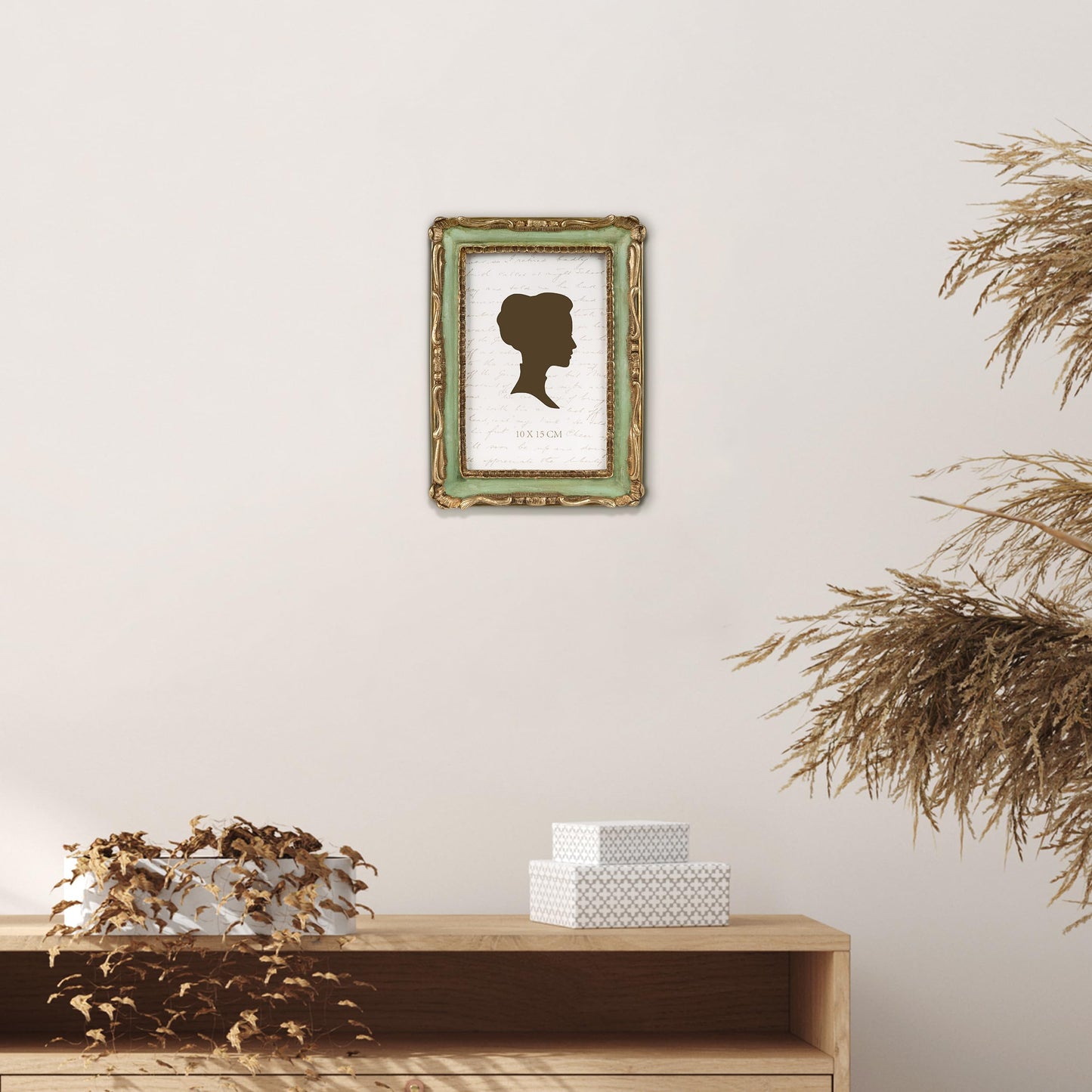 AELS 4x4 Inch Vintage Picture Frame, Elegant Antique Square Photo Frames with Glass Front, Photo Display, Tabletop Wall Hanging, Gift Ideas, Gold and Green