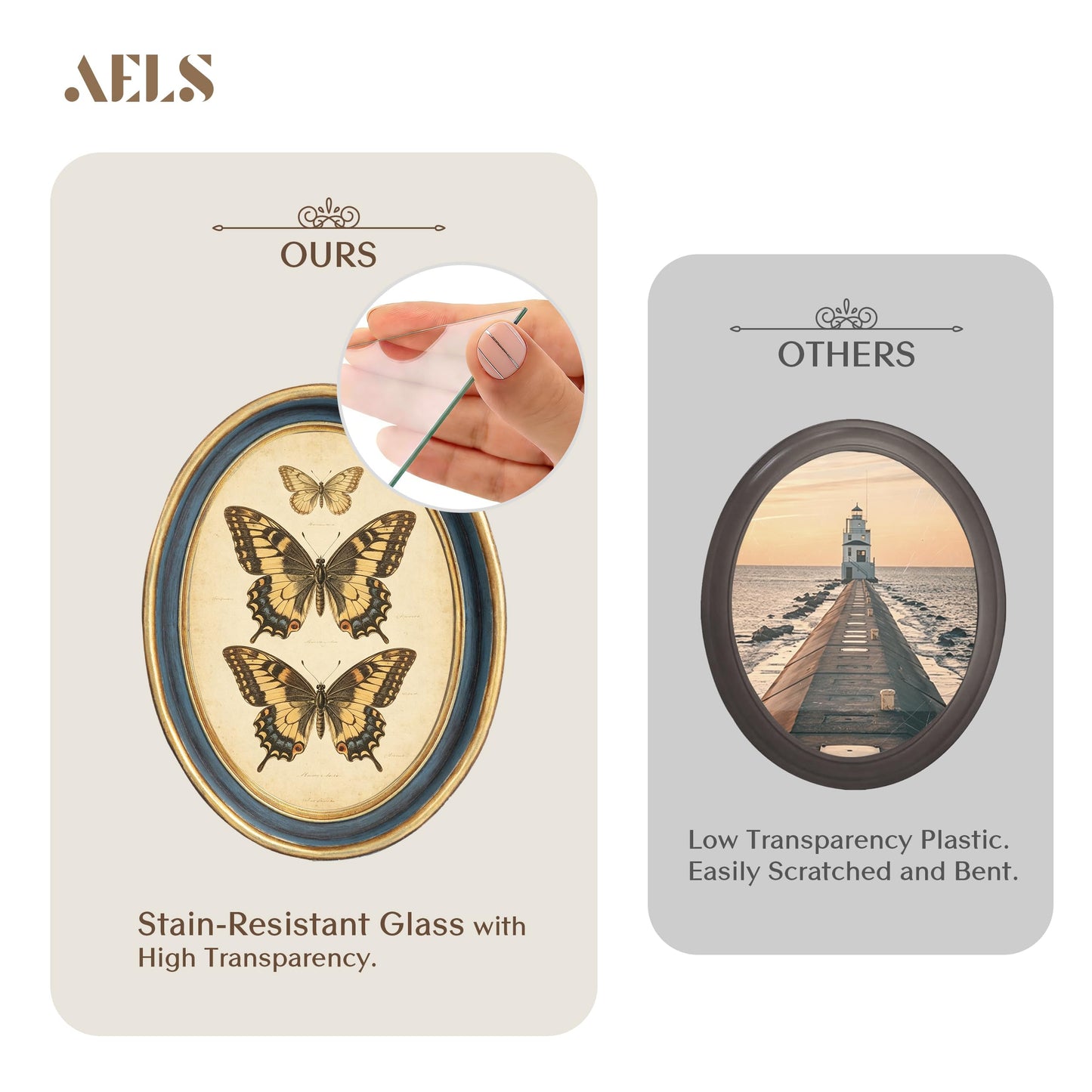 AELS 2.5x3.5 Inch Small Wallet Size Vintage Picture Frame, Elegant Antique Mini Photo Frames with Glass Front, Photo Display, Tabletop Wall Hanging, Gift Ideas, Black Oval with Gold Trim
