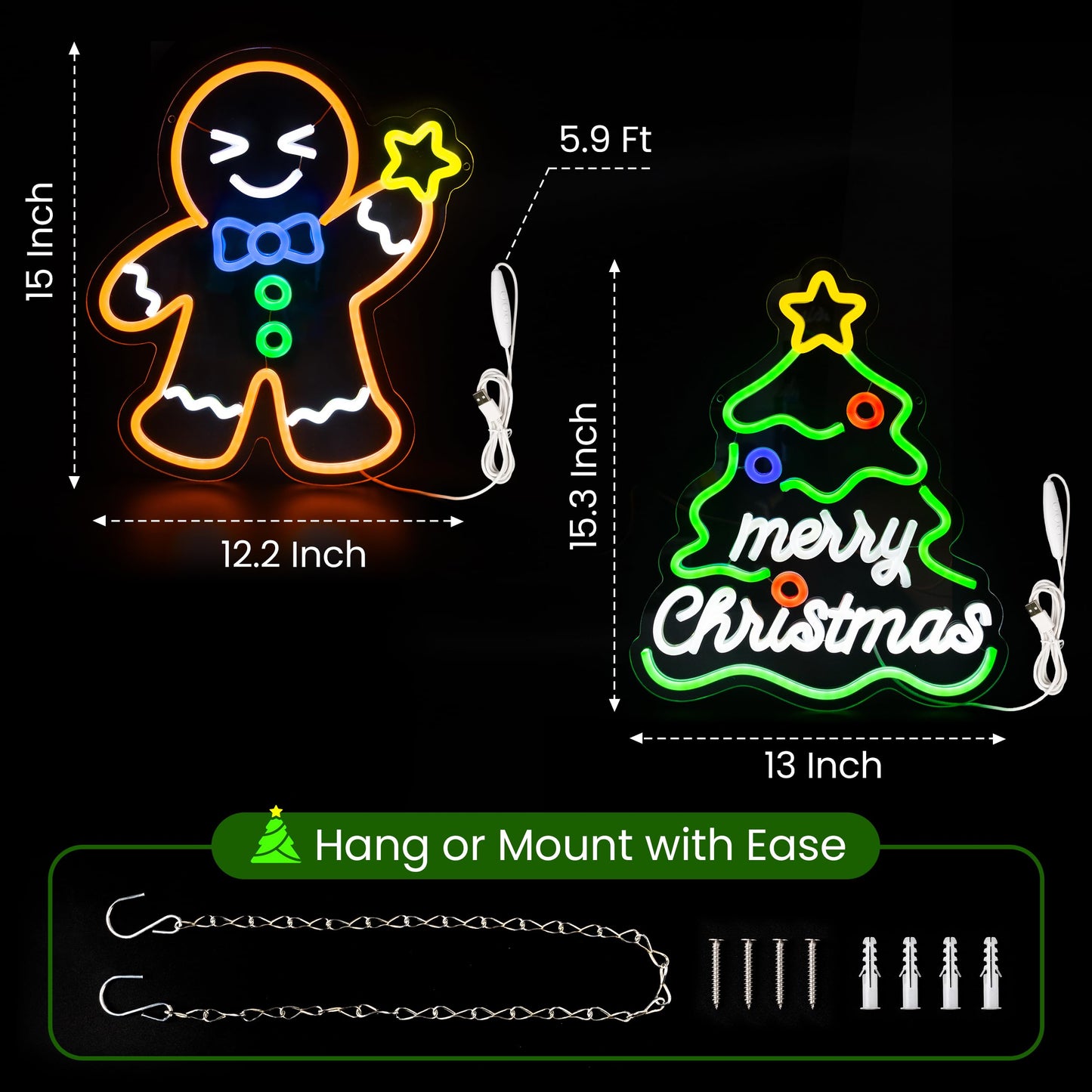 AELS 13.3" Snowflake Christmas LED Neon Sign, Dimmable USB Powered Holiday Decor for Window Wall Tree Bar & Party, Christmas Home Decor