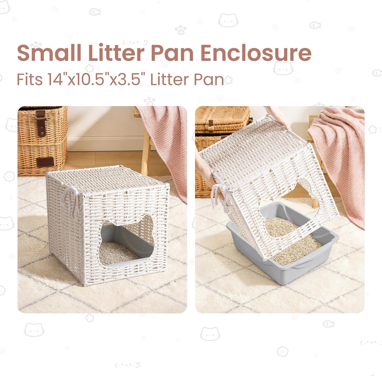 Handwoven Small Cat Bed Cave for IKEA Kallax Shelf, 13"x13"x15" Rattan Cat House for Indoor Cats Kittens and Small Pets with Removable Double-Sided Soft Cushion Pad, Pet Cube Hideaway Bed White