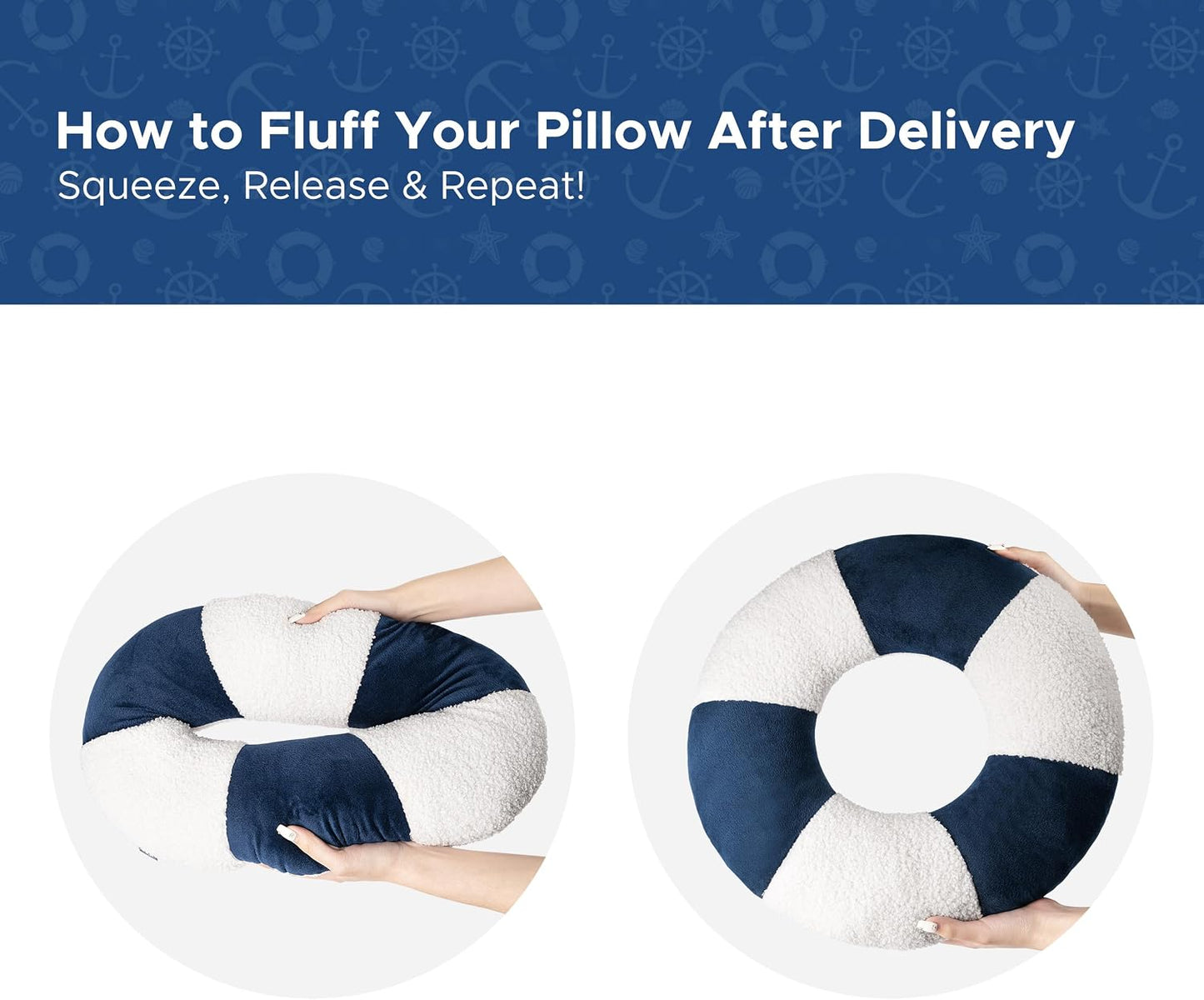 AELS 3D Anchor & Lifebuoy Nautical Decorative Throw Pillows, 19.6"& 15.7" Set of 2, Coastal Decor for Beach Enthusiasts Beach House, Sofa Couch Living Room Bedroom and Nursery, Navy Blue and White