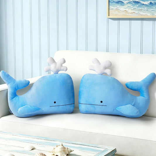 AELS Whale Throw Pillow, 16.5"& 13.3", Set of 2, Soft Plush Whale Decorative Pillow for Couch Sofa Bed, Coastal Ocean Themed Accent Pillow for Nursery Living Room Beach House, Sky Blue