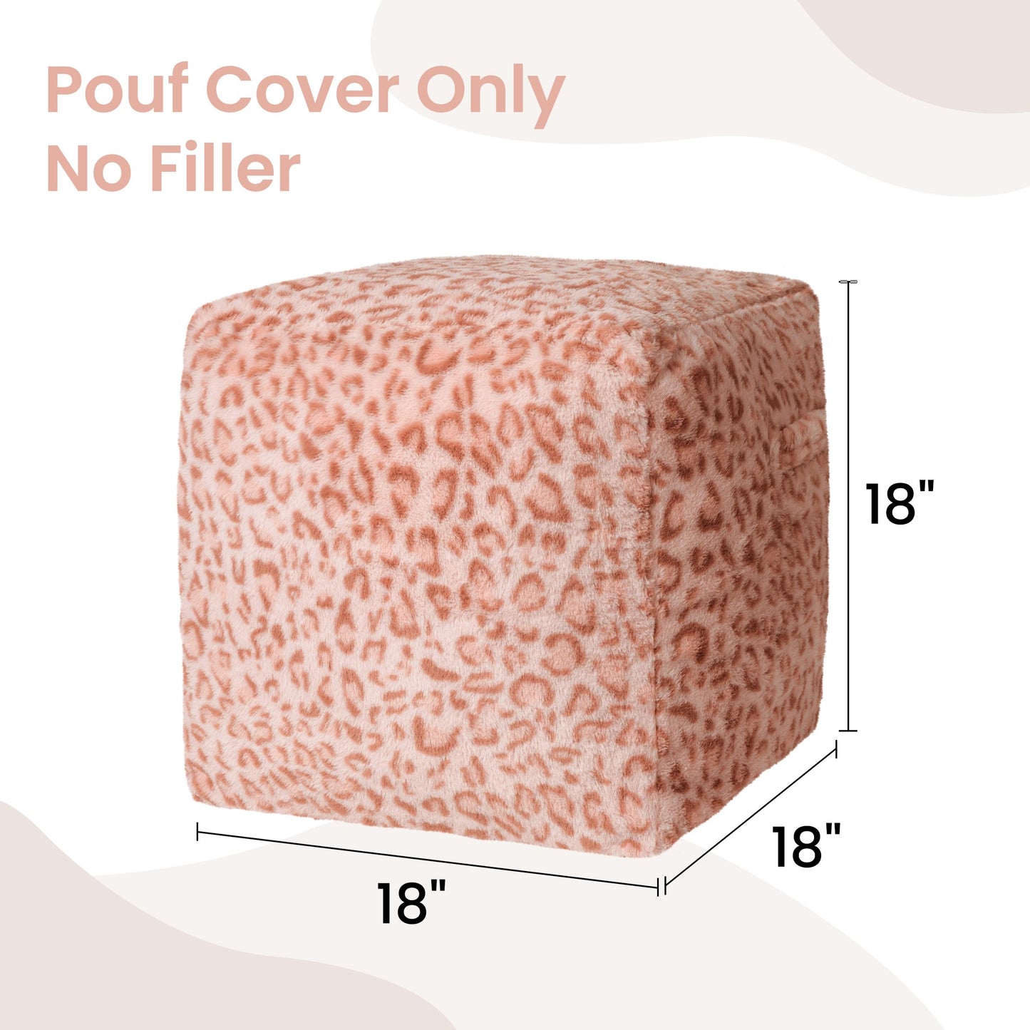 Unstuffed Leopard Cheetah Print Pouf Cover for Living Room, Boho Chic Modern Storage Bean Bag Cube, Soft Faux Fur Ottoman Foot Rest Footstool, 18"x18"x18", Cover ONLY, Natural Leopard