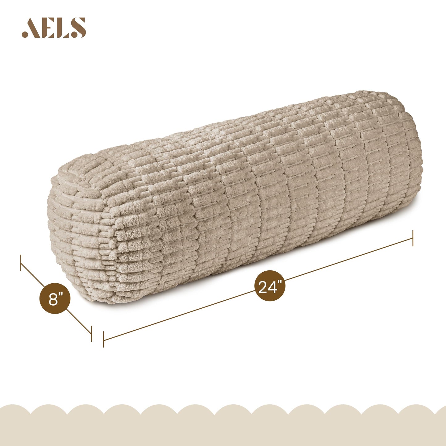 AELS Faux Fur Striped Cylinder Pillows, 8" x 24" Decorative Modern Bolster Pillows with Removable Washable Cover and Insert, Body Pillow for Couch and Bed, Living Room Bedroom Nursery Decor, White