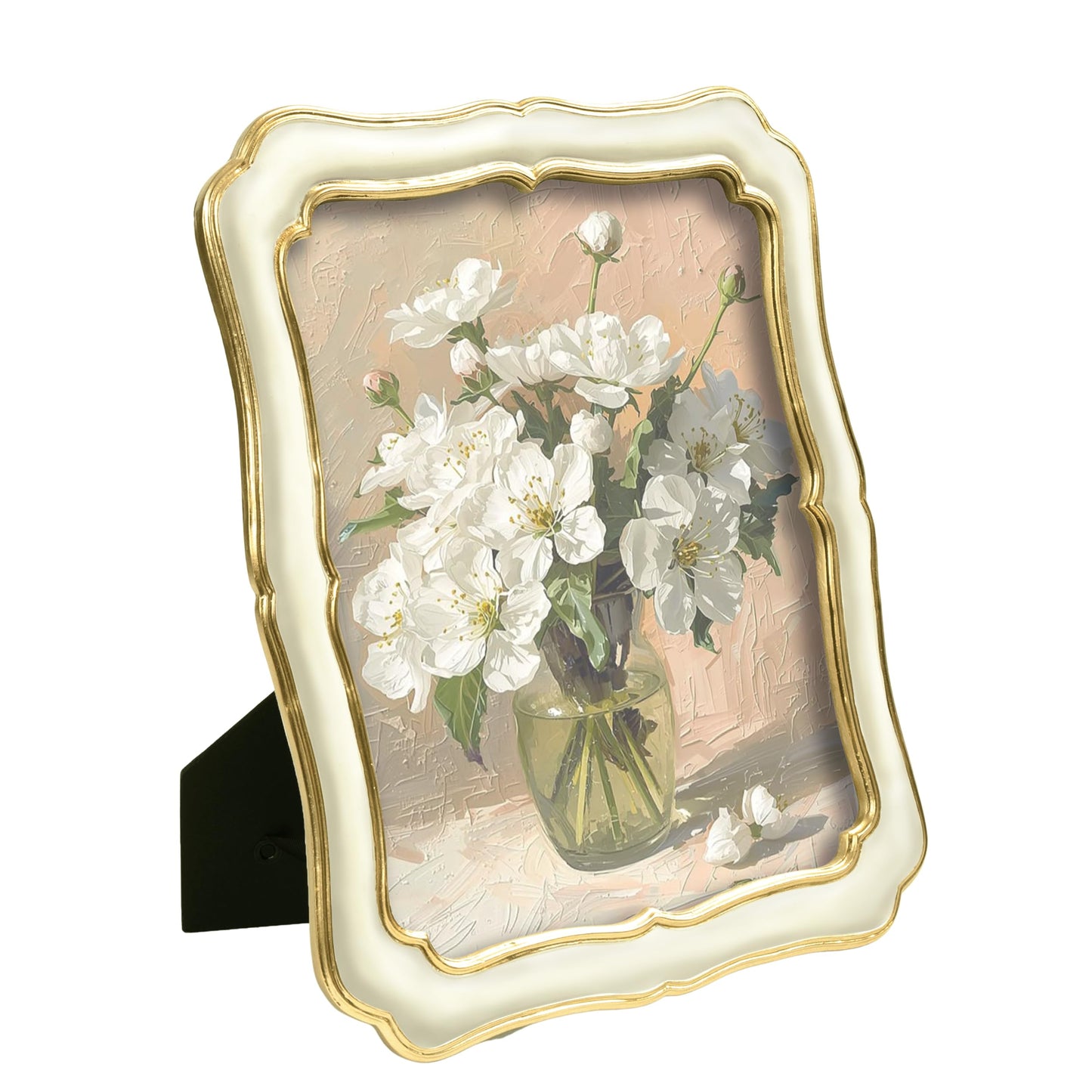AELS 5x7 Inch White Gold Scalloped Vintage Picture Frame, Elegant Antique Photo Frames with Glass Front for Wedding, Photo Display, Tabletop Wall Hanging, Gift Ideas