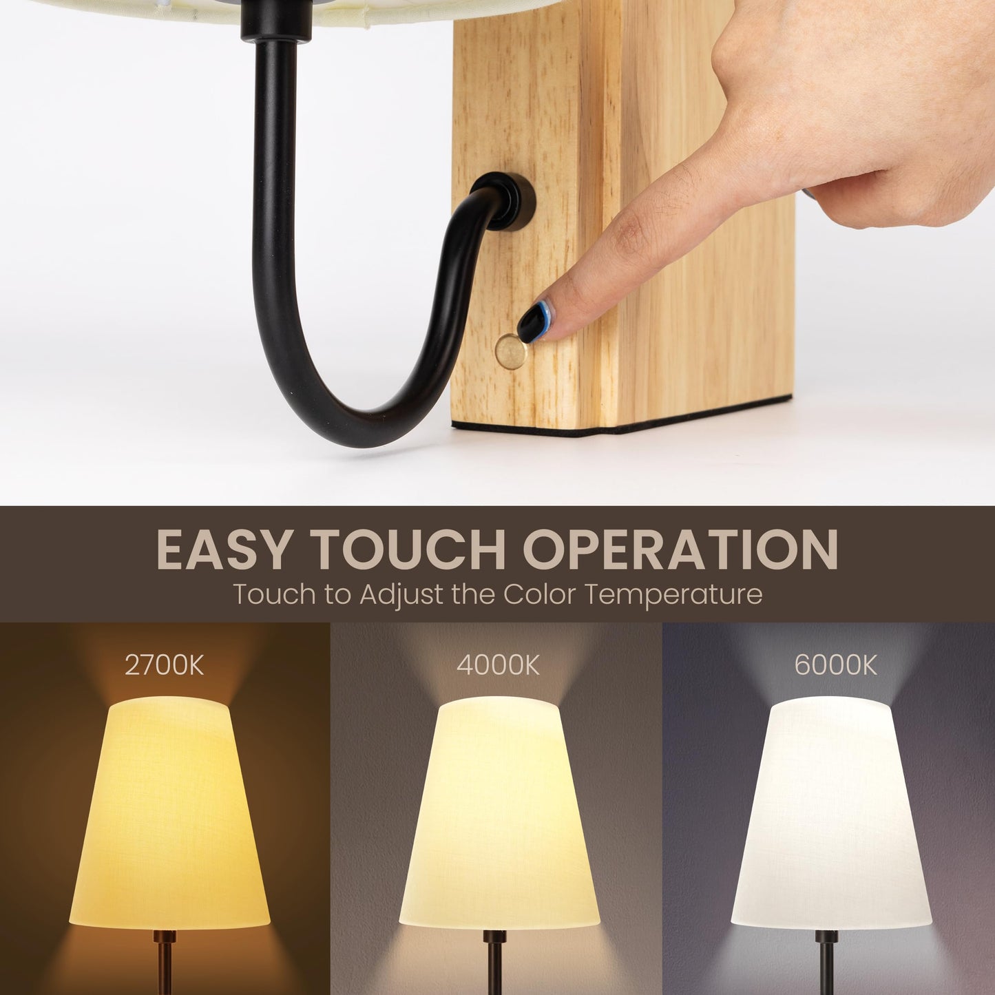 AELS Wooden Bookshelf Lamp with Bulb, Cordless Touch Dimmable Table Lamp with Linen Fabric Shade, Battery Operated, Modern Decorative Bookend, Book Sconce for Office Home Bedroom Bookshelf, Natural
