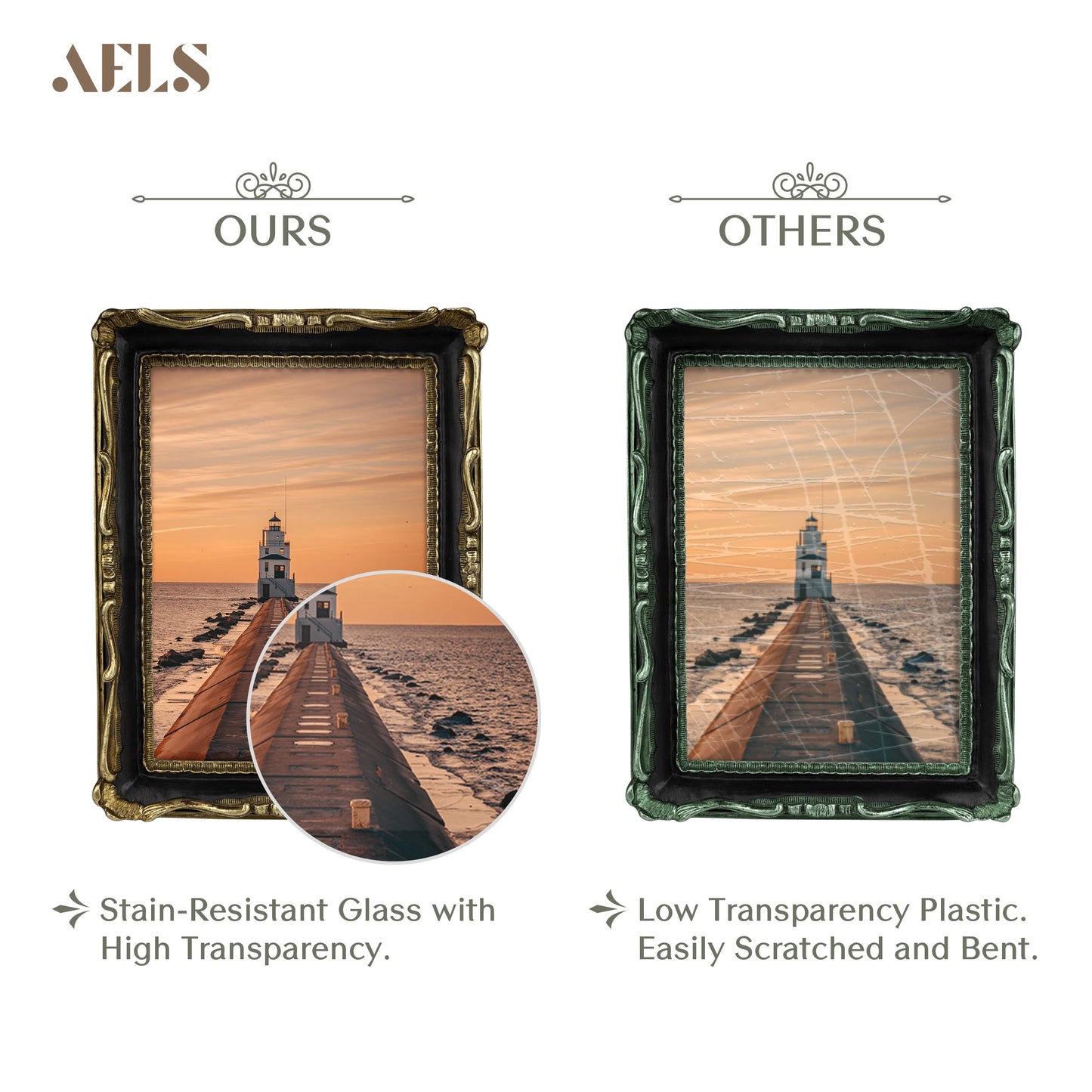 AELS 4x4 Inch Vintage Picture Frame, Elegant Antique Square Photo Frames with Glass Front, Photo Display, Tabletop Wall Hanging, Gift Ideas, Gold and Green