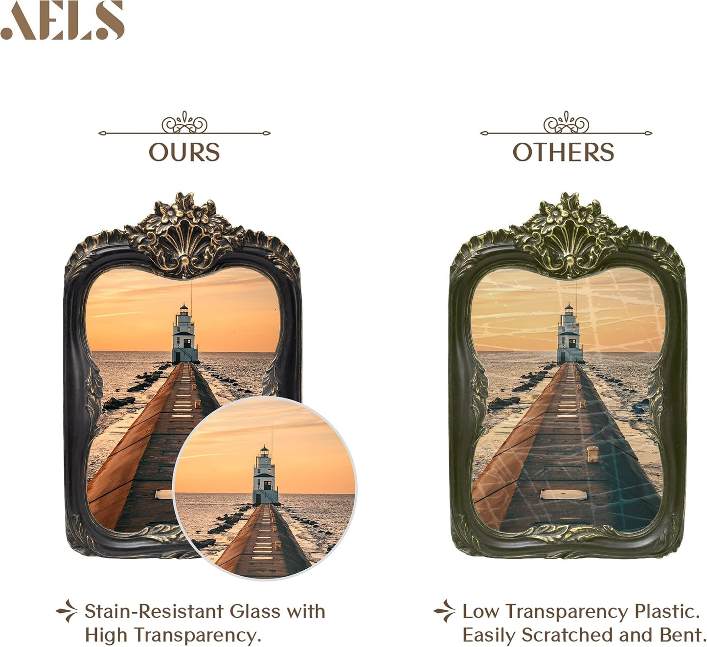AELS 5x7 Inch Vintage Picture Frame, Elegant Antique Photo Frames with Glass Front, Photo Display, Tabletop Wall Hanging, Gift Ideas, Black and Golden