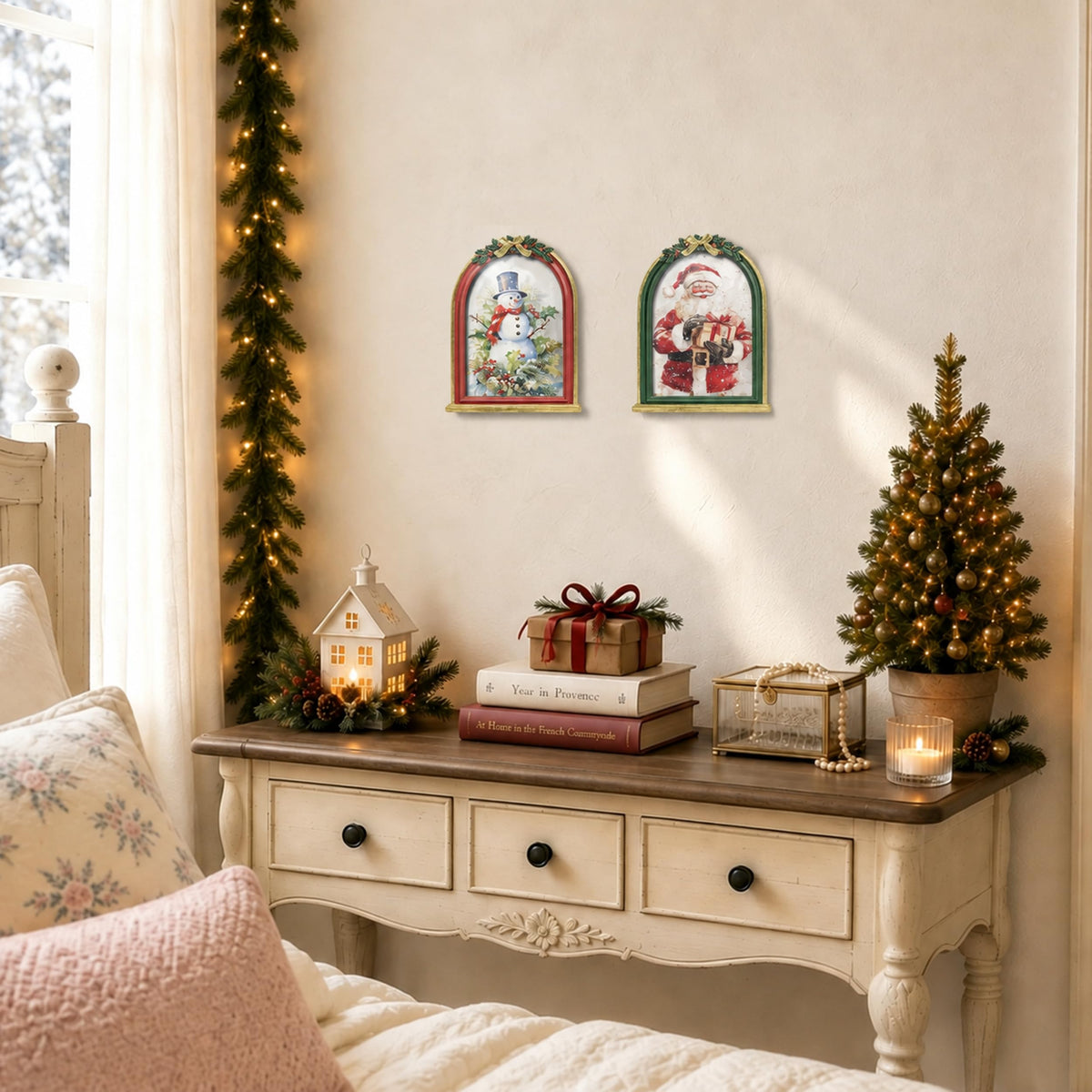 AELS 4x6 Inch Vintage Christmas Tree Picture Frames White Gold Bow