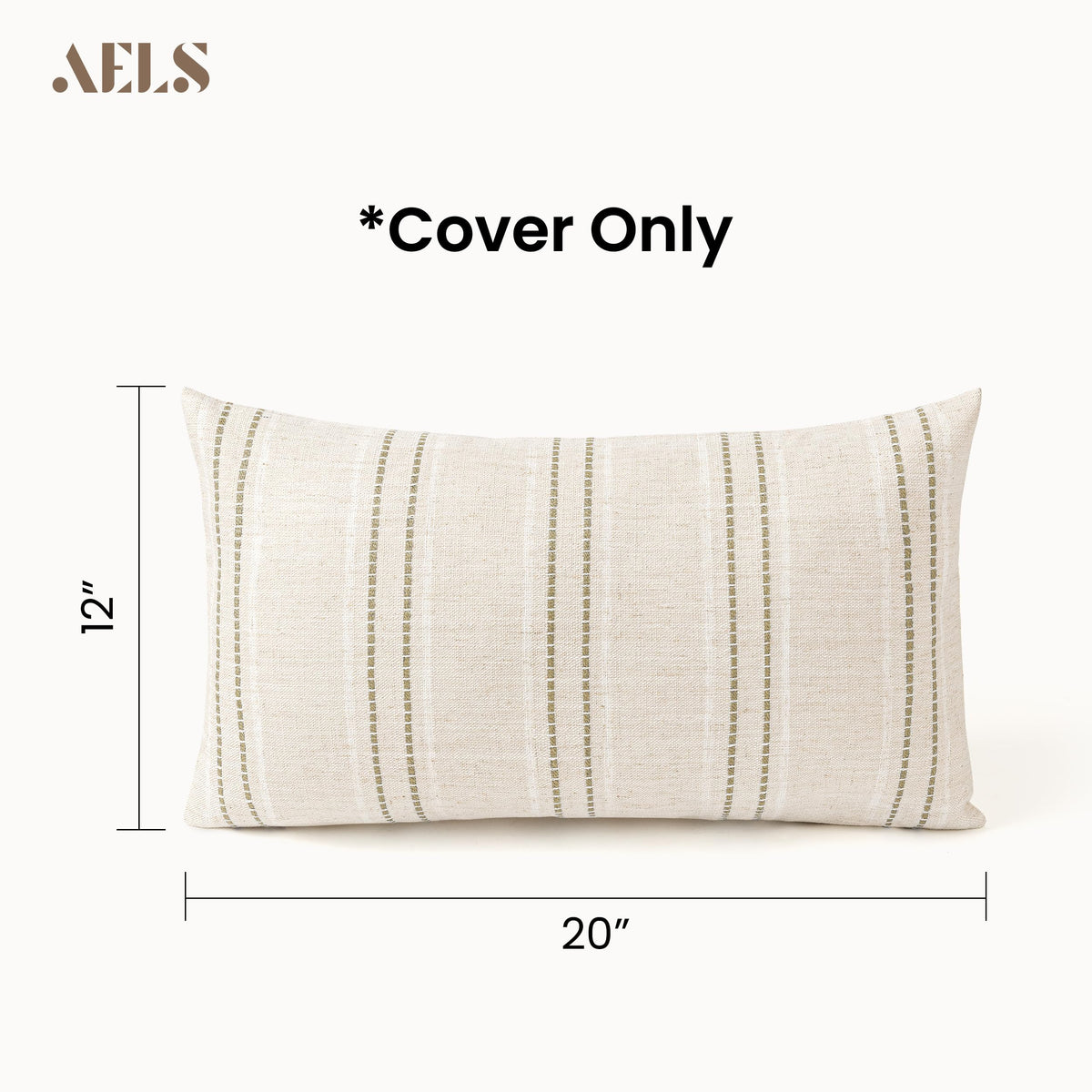 AELS 20x20 Decorative Farmhouse Linen Blend Throw Pillow Covers, Boho Textured Pillow Case, Set of 2, Beige with White & Brown Stitch Yarn Dyed Stripe Cushion Cover for Sofa Living Room (Cover O