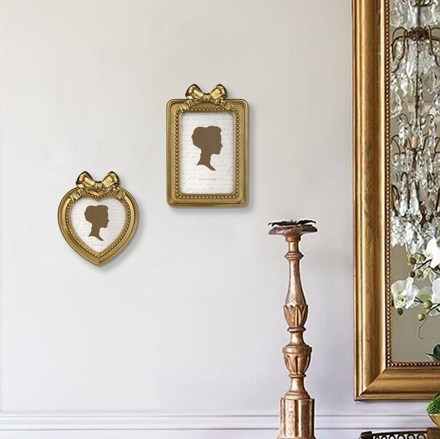 AELS 4x4 Inch Heart Shaped Vintage Picture Frame, Elegant Antique Bow Photo Frames with Glass Front, Photo Display, Tabletop Wall Hanging, Gift Ideas, Golden Bronze