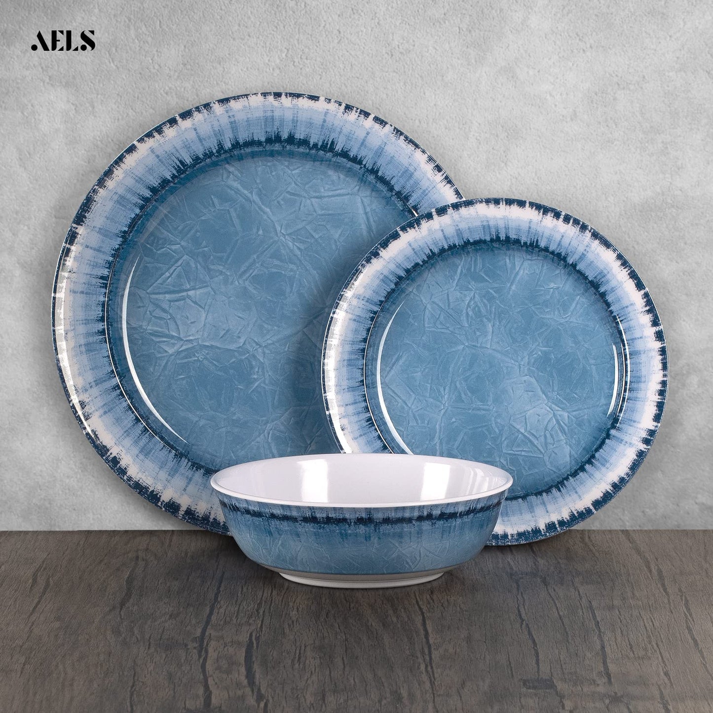 AELS Melamine Dinnerware Set of 12 Pcs Dinner Dishes Set for Indoor and Outdoor Use, Dishwasher Safe, Lightweight Unbreakable, BPA Free, Light Blue