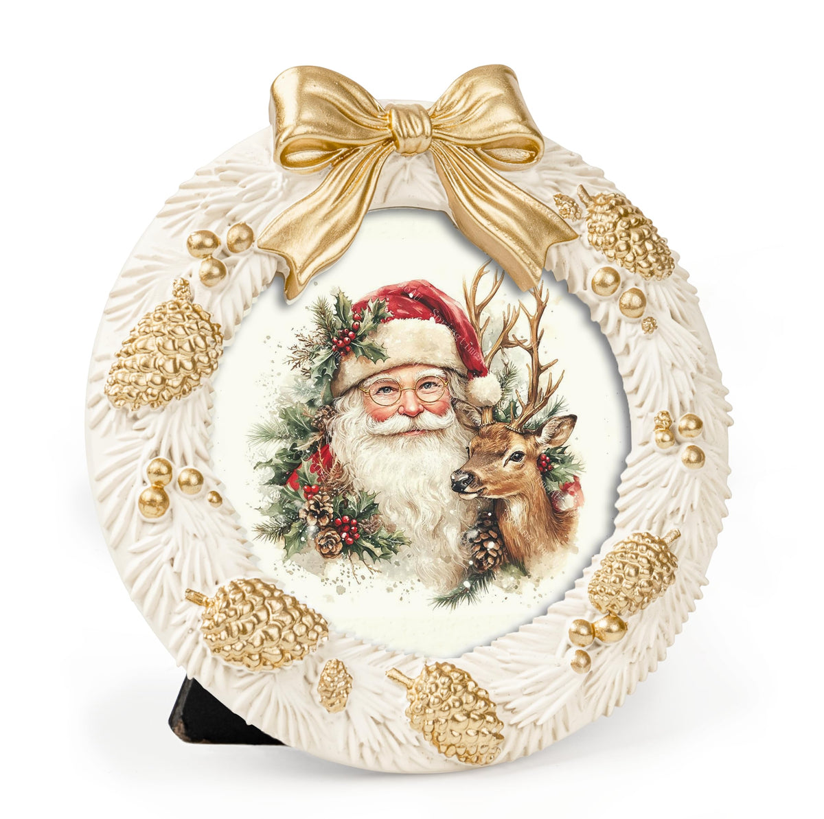 AELS 4x6 Inch Vintage Christmas Tree Picture Frames White Gold Bow