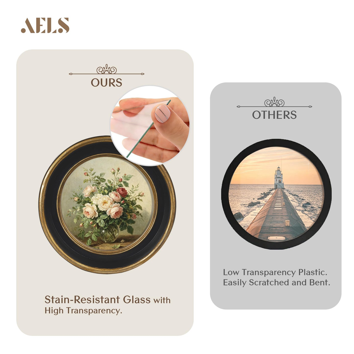 AELS 2.5x3.5 Inch Small Wallet Size Vintage Picture Frame, Elegant Antique Mini Photo Frames with Glass Front, Photo Display, Tabletop Wall Hanging, Gift Ideas, Black Oval with Gold Trim