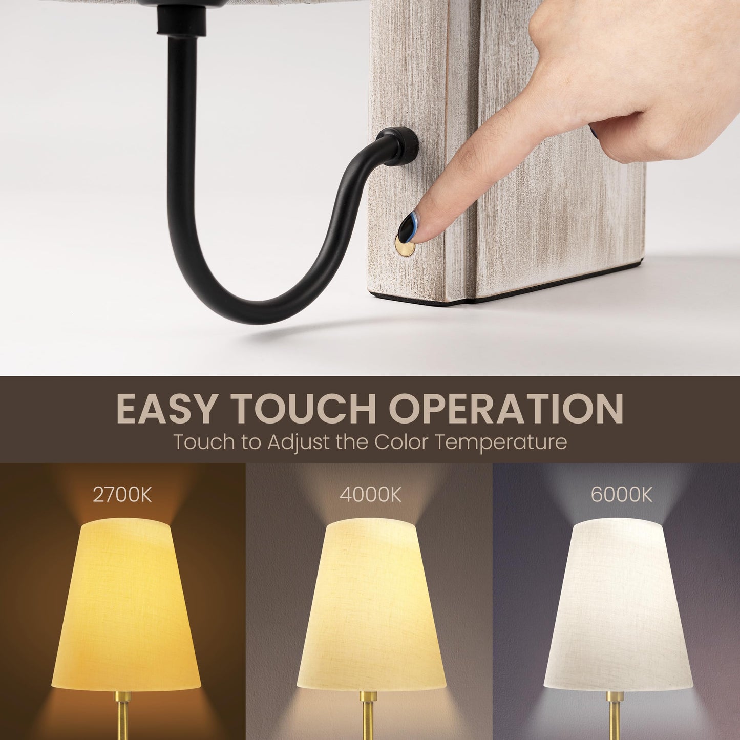 AELS Wooden Bookshelf Lamp with Bulb, Cordless Touch Dimmable Table Lamp with Linen Fabric Shade, Battery Operated, Modern Decorative Bookend, Book Sconce for Office Home Bedroom Bookshelf, Natural