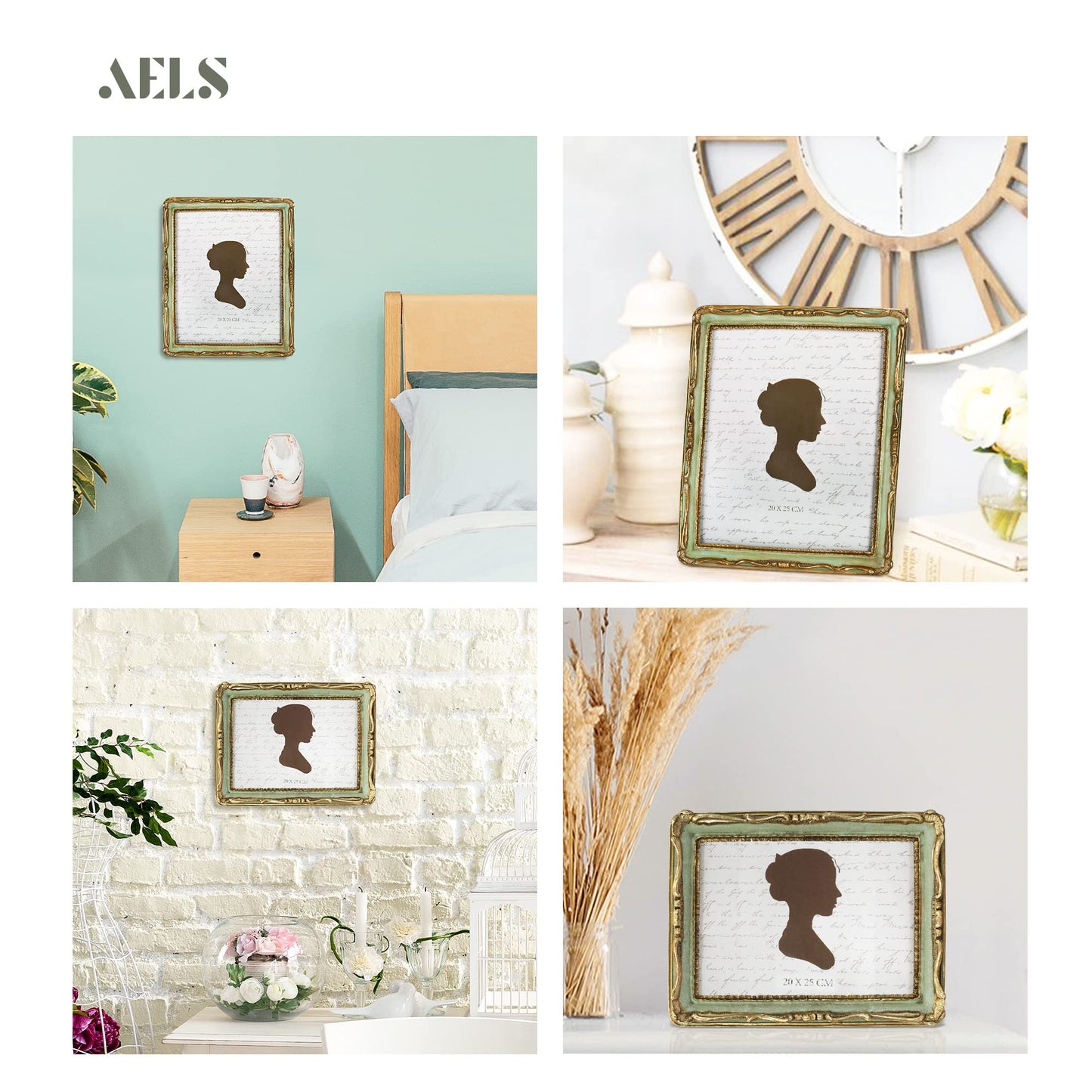 AELS 4x4 Inch Vintage Picture Frame, Elegant Antique Square Photo Frames with Glass Front, Photo Display, Tabletop Wall Hanging, Gift Ideas, Gold and Green