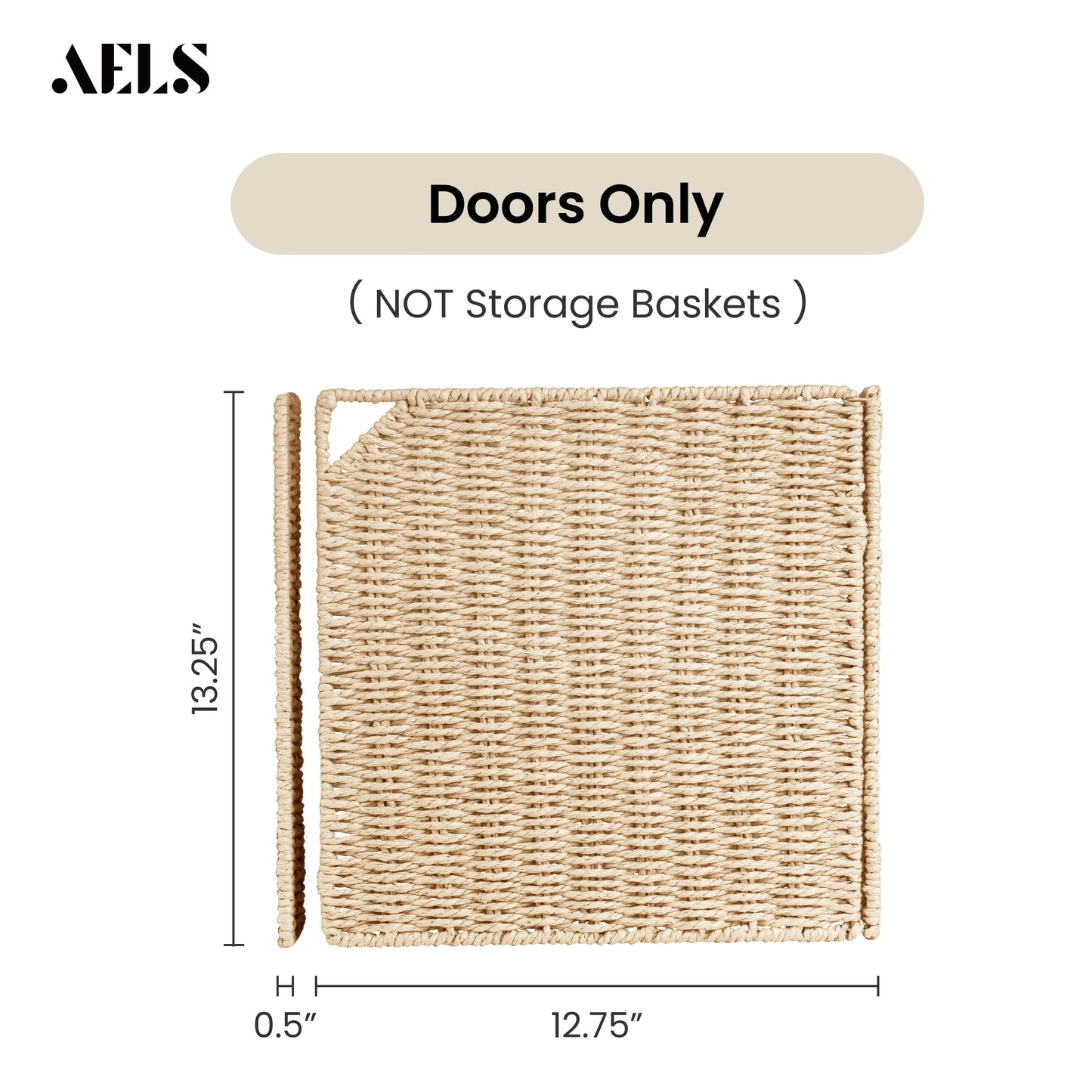 11" Handwoven Natural Fibre Doors for Cube Storage Shelf, Set of 3, Boho Straw Shelf Cover for Small Bookcase & Open Bookshelf, Rustic Farmhouse Home Decor, Beige (Door ONLY)