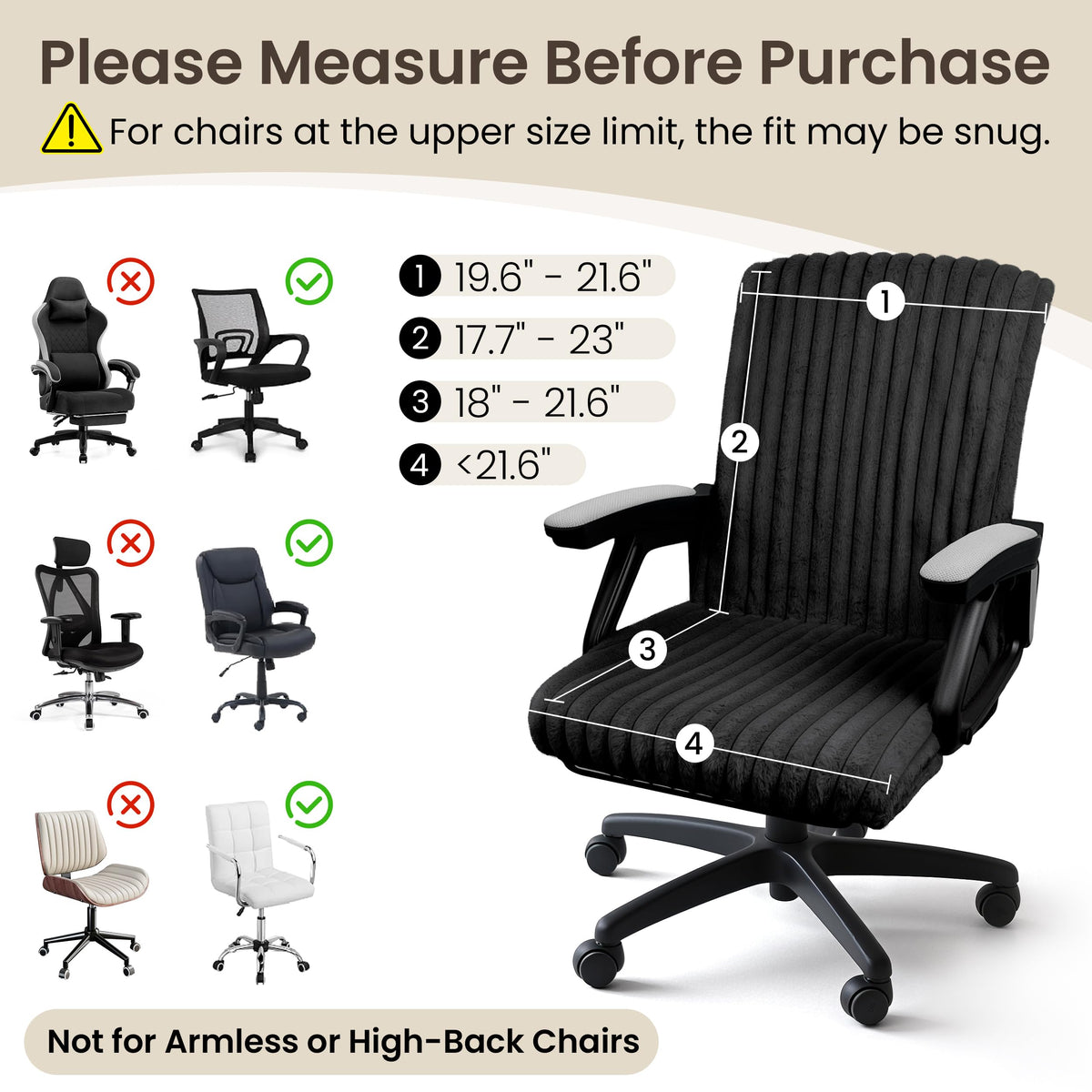 AELS Faux Fur Office Chair Cover with Zipper, Chair Slipcover Dark Grey