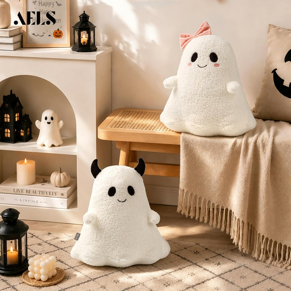 AELS Ghost Throw Pillows Set of 2, Spooky Halloween Decorative Pillow