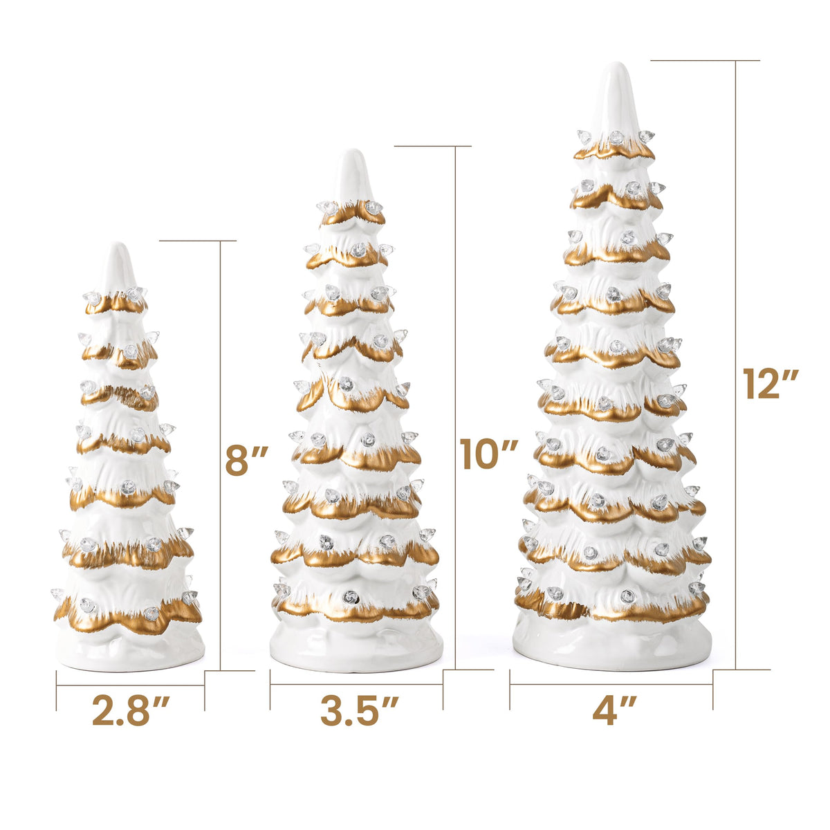 AELS Cordless Lighted Ceramic Christmas Tree Set of 3 Pre-Lit Green