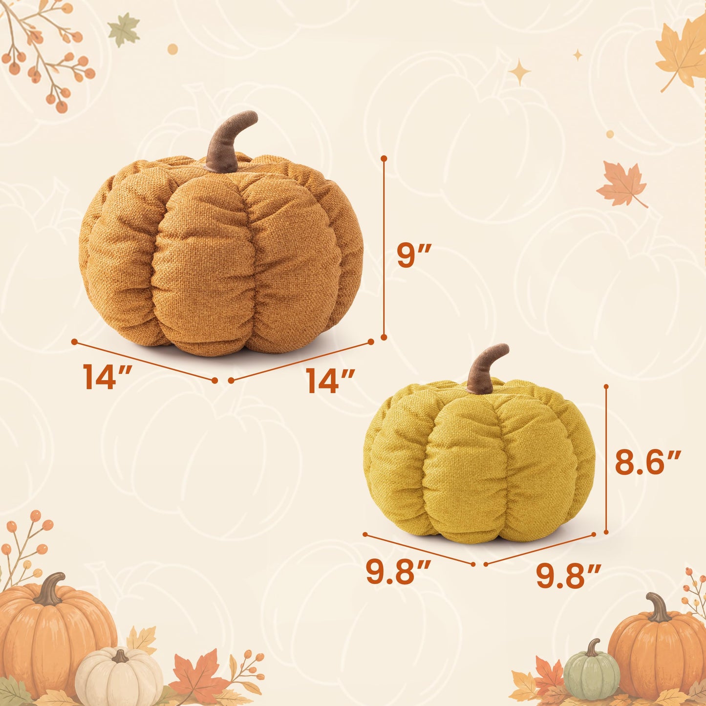 AELS Pumpkin Throw Pillow, 14" Burnt Orange Textured Fall Decorative Pillow | for Couch Sofa Bed Living Room Home Decor, Farmhouse 3D Fall Halloween Thanksgiving Decorative Accent Pillows