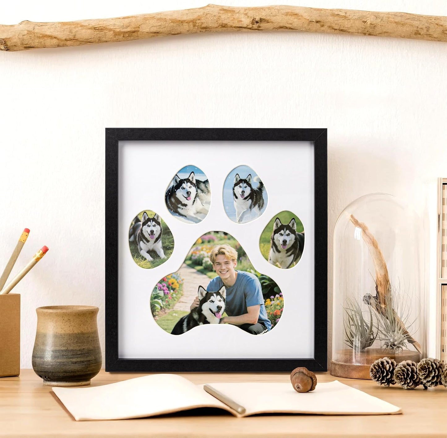 AELS Dog Paw Print Photo Collage Frame, Holds 5 Pictures of Pets & Owners, Ideal Gift for Dog Lovers Moms & Dads, Black Pet Memorial Keepsake and Wall Décor, 10.24" x 11.4"