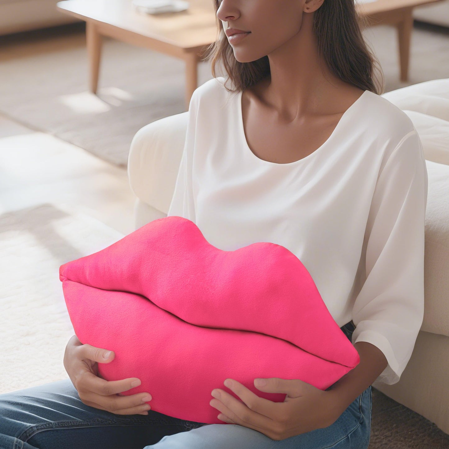 AELS 3D Large Lips Throw Pillows, Soft Decorative Love Pillows, Velvet Cute Pillow, 24 x 12 inches for Couch, Sofa, Bed, Living Room, Bedroom, Red