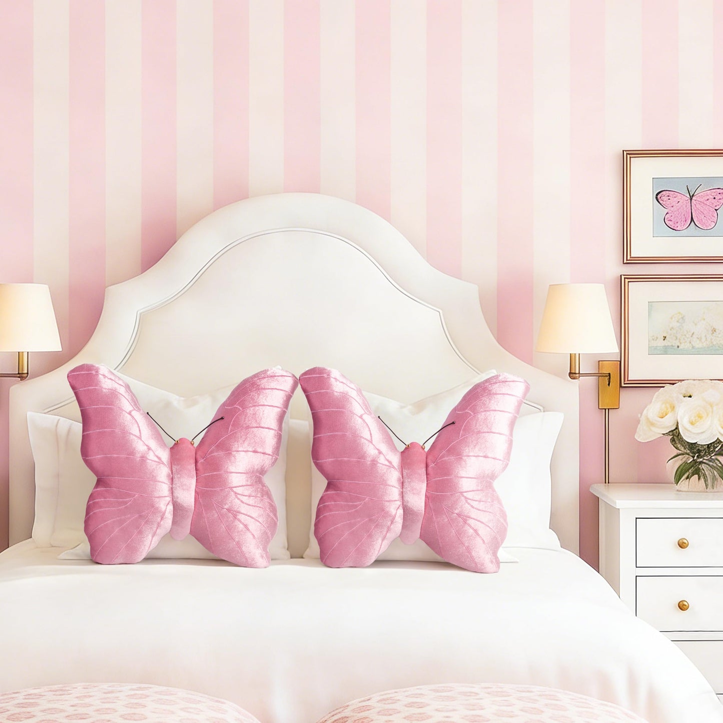 AELS Butterfly Pillow, Shining Velvet Decorative Throw Pillows, 18" x 13", Soft Plush Stuffed Animal, Cute Pillow for Living Room, Bedroom, Blush Pink