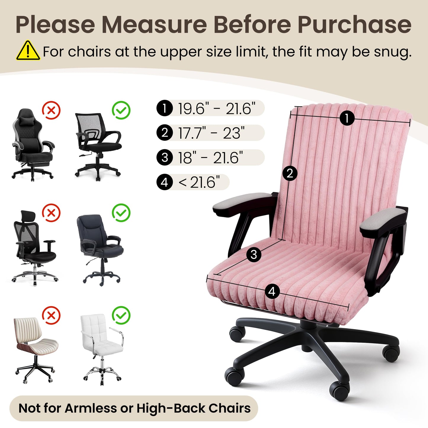 Faux Fur Office Chair Cover with Zipper, Desk Chair Slipcover Pink | Soft Breathable Faux Fur Office Chair Cover with Zipper, Removable Washable Cover for Home & Office, Fits Desk Chair/Armchair