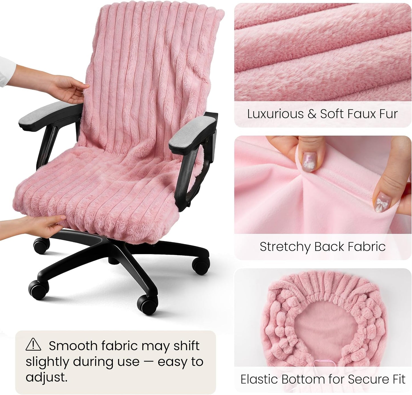 Faux Fur Office Chair Cover with Zipper, Desk Chair Slipcover Pink | Soft Breathable Faux Fur Office Chair Cover with Zipper, Removable Washable Cover for Home & Office, Fits Desk Chair/Armchair