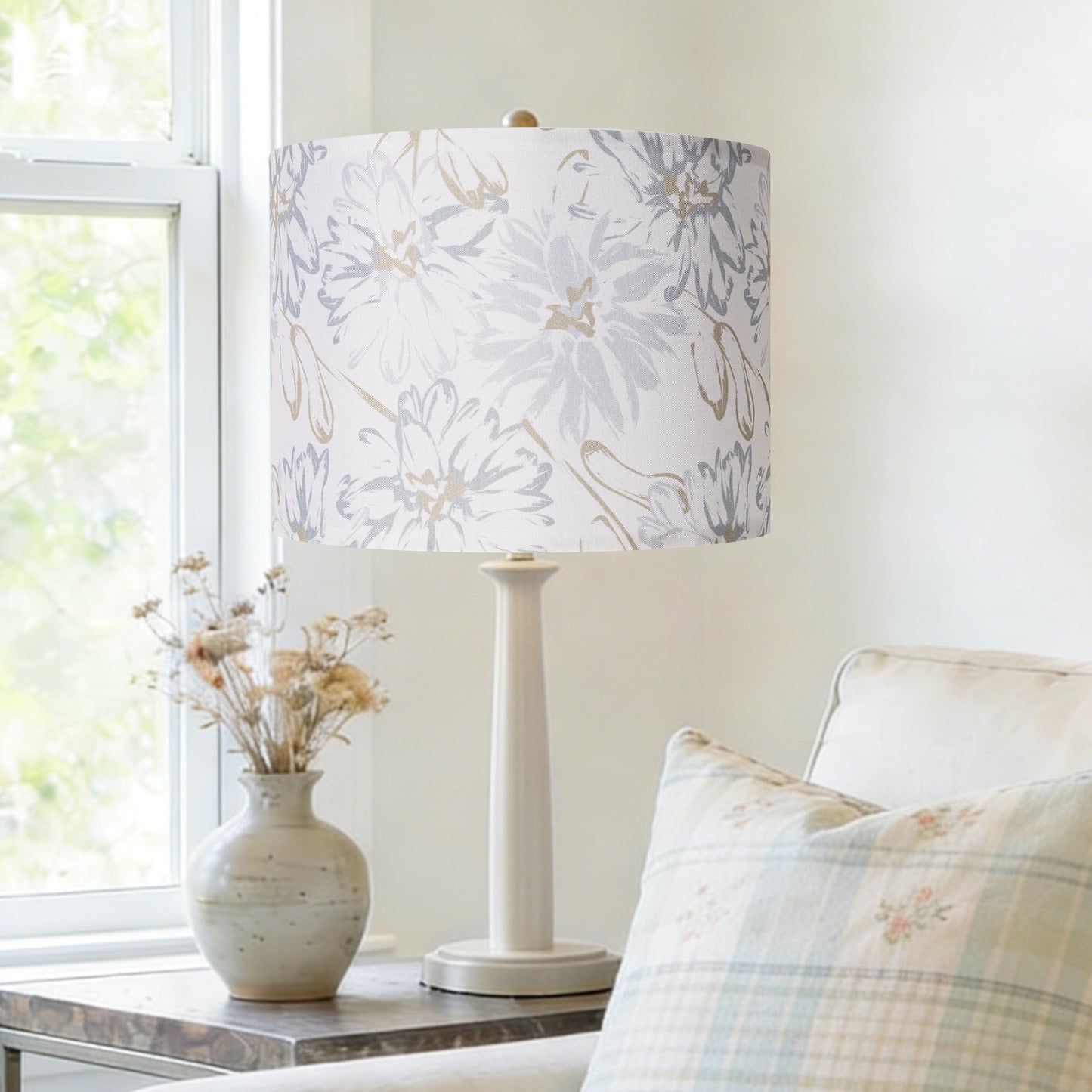 AELS Boho Lamp Shades Set of 2, Floral Fabric Drum Lampshades for Table or Floor Lamps, 13x13x10 Medium Size (Spider Fitter), Easy Assembly Required
