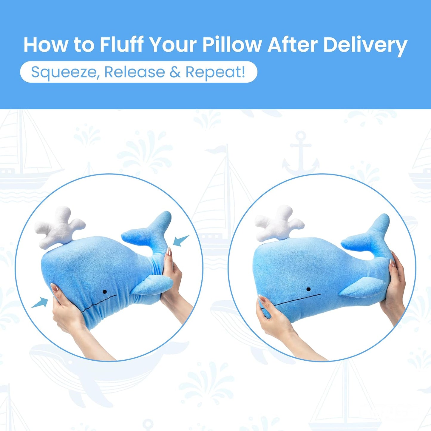 AELS Whale Throw Pillow, 16.5"& 13.3", Set of 2, Soft Plush Whale Decorative Pillow for Couch Sofa Bed, Coastal Ocean Themed Accent Pillow for Nursery Living Room Beach House, Sky Blue