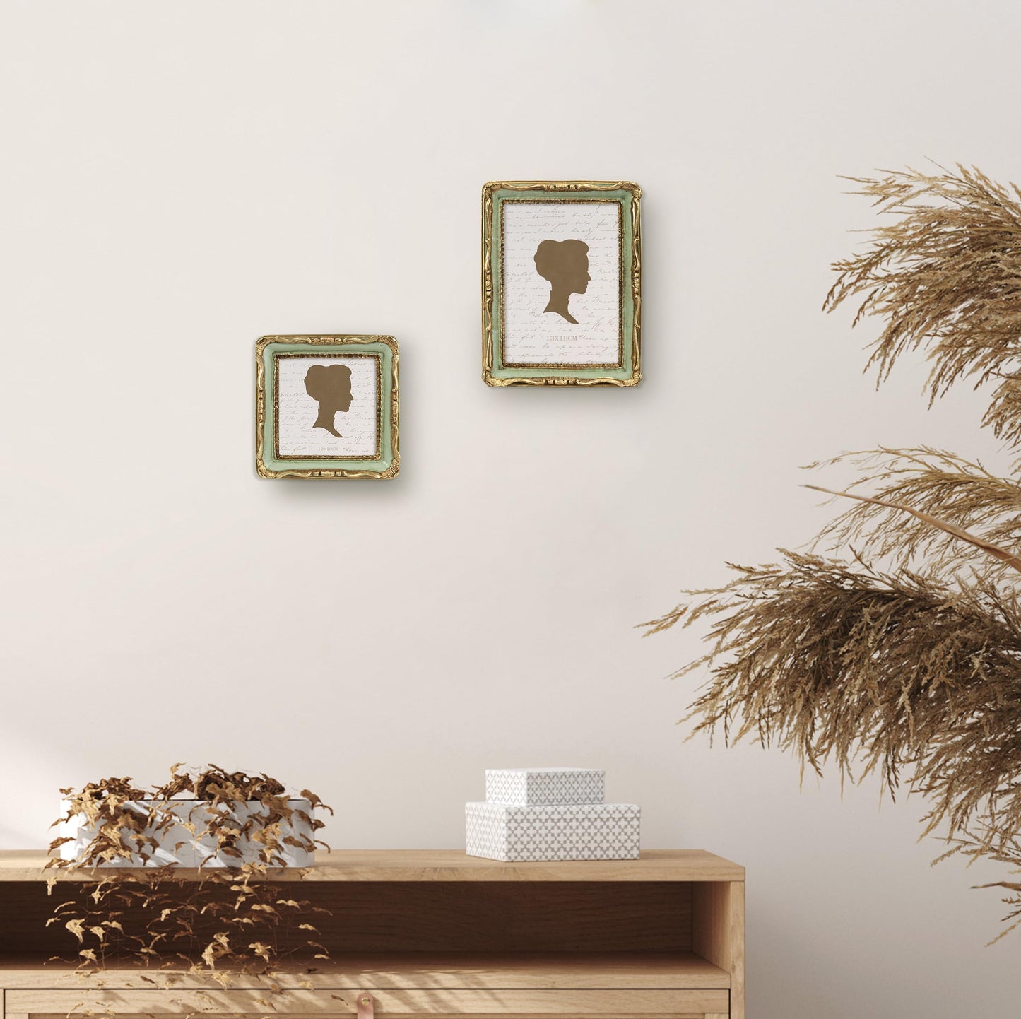 AELS 4x4 Inch Vintage Picture Frame, Elegant Antique Square Photo Frames with Glass Front, Photo Display, Tabletop Wall Hanging, Gift Ideas, Gold and Green
