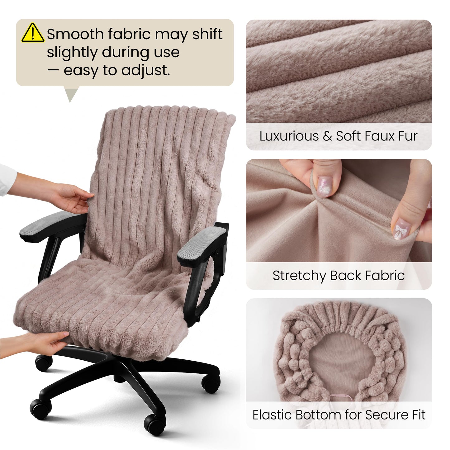 Faux Fur Office Chair Cover with Zipper, Desk Chair Slipcover Pink | Soft Breathable Faux Fur Office Chair Cover with Zipper, Removable Washable Cover for Home & Office, Fits Desk Chair/Armchair